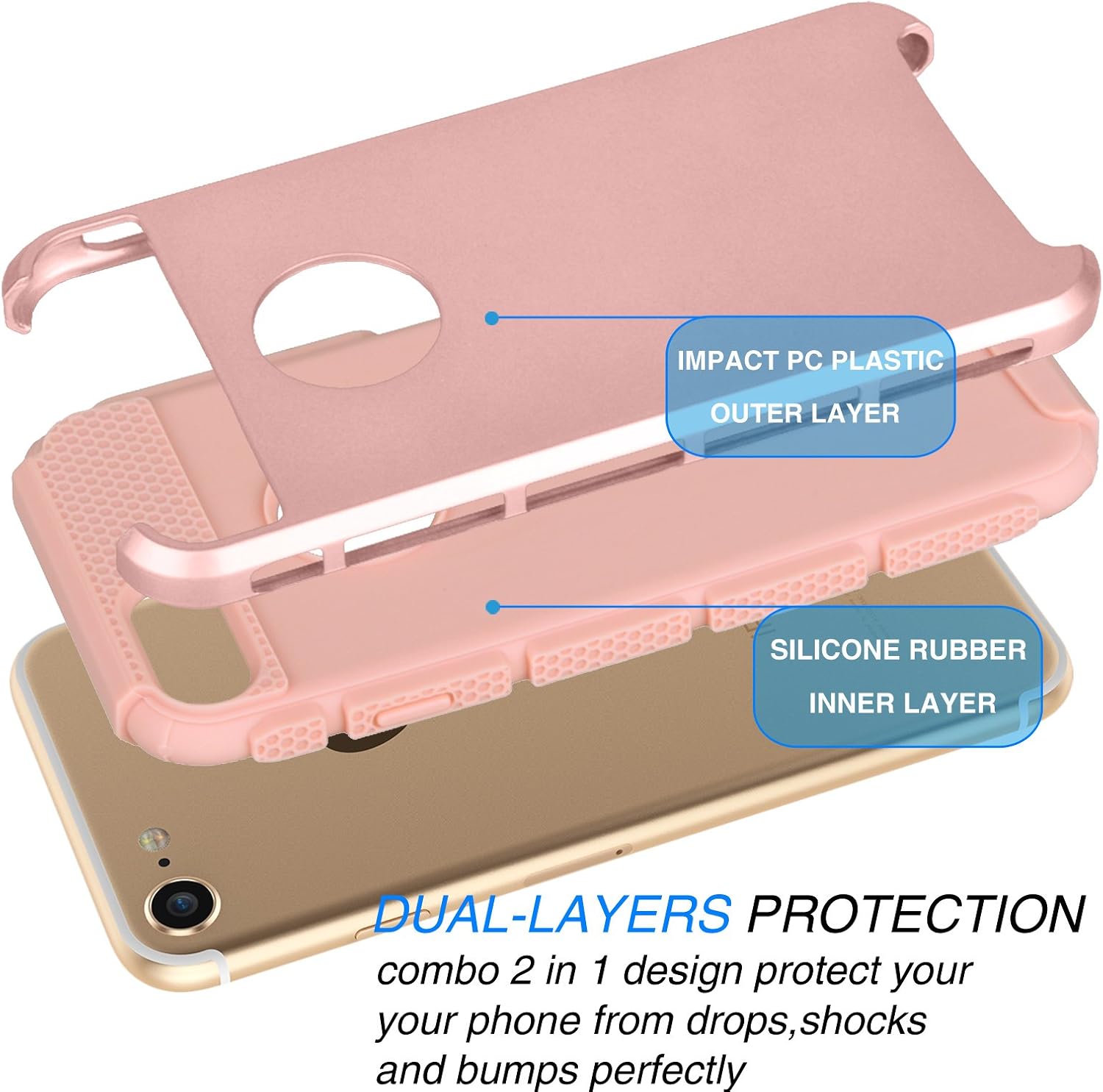 Tekcoo iPhone 6S Case, (TM) iPhone 6 / 6S (4.7 INCH) [Shock Absorbing] [Scratch Proof] Hybrid Impact Defender Slim Hard Case Cover Plastic Shell Outer +TPU Rubber Silicone Inner [Rose Gold/Pink]