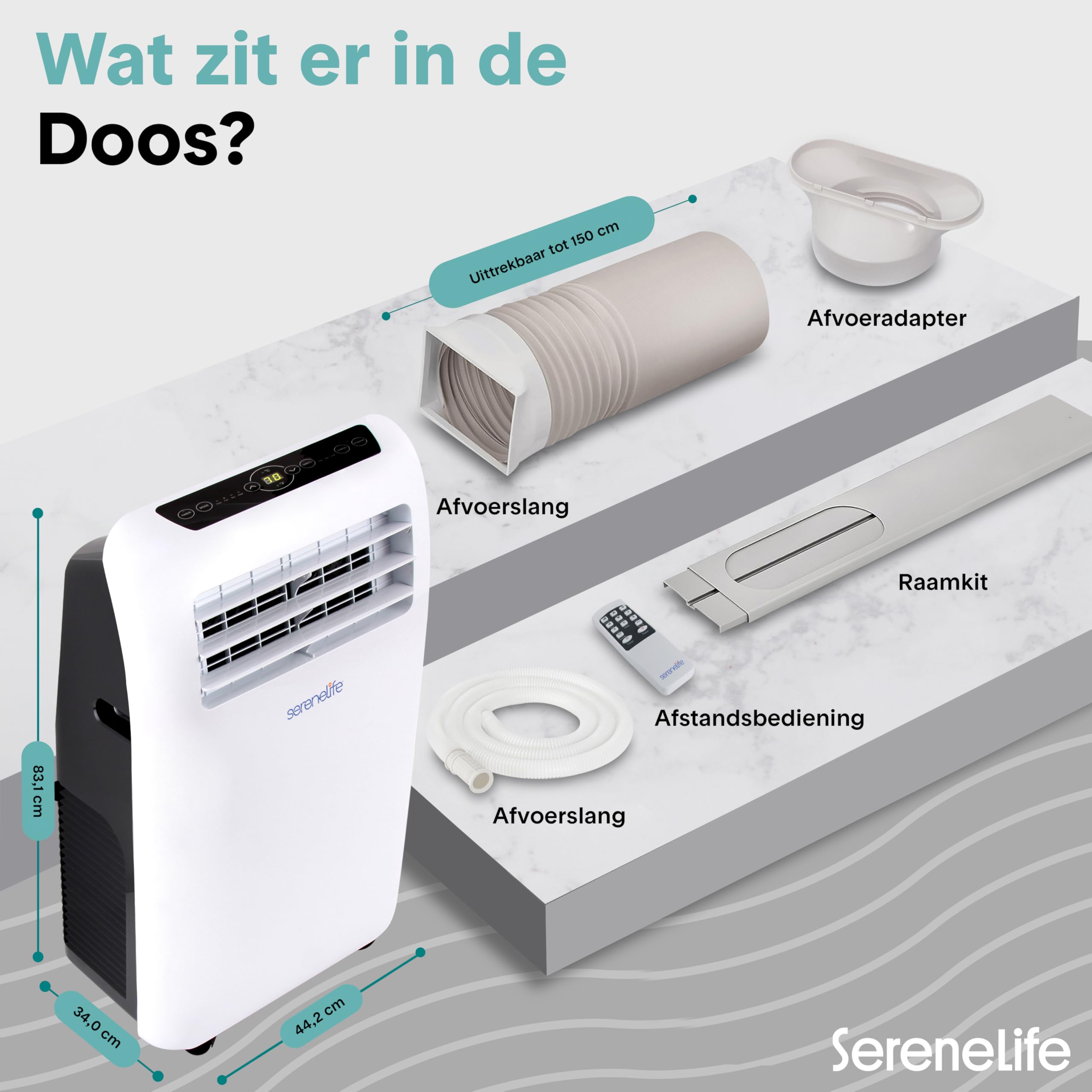 SereneLife Klimaanlage mobil 4-in-1: Luftkühler, Ventilator, Luftentfeuchter + Heizung – Tragbares Klimagerät mit Abluftschlauch, Fernbedienung & Kit für Räume bis 42 m² – Fenster-Montage 9,000 BTU