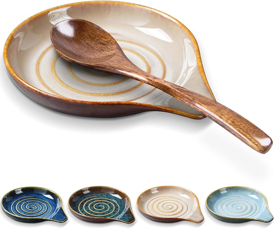 Spoon Rest for Stove Top, 6" Large Ceramic Spoon Holder for Kitchen Counter, Heat-Resistant Cooking Utensil Rest, Modern Farmhouse Kitchen Decor for Spoons, Tongs&Spatula, Khaki