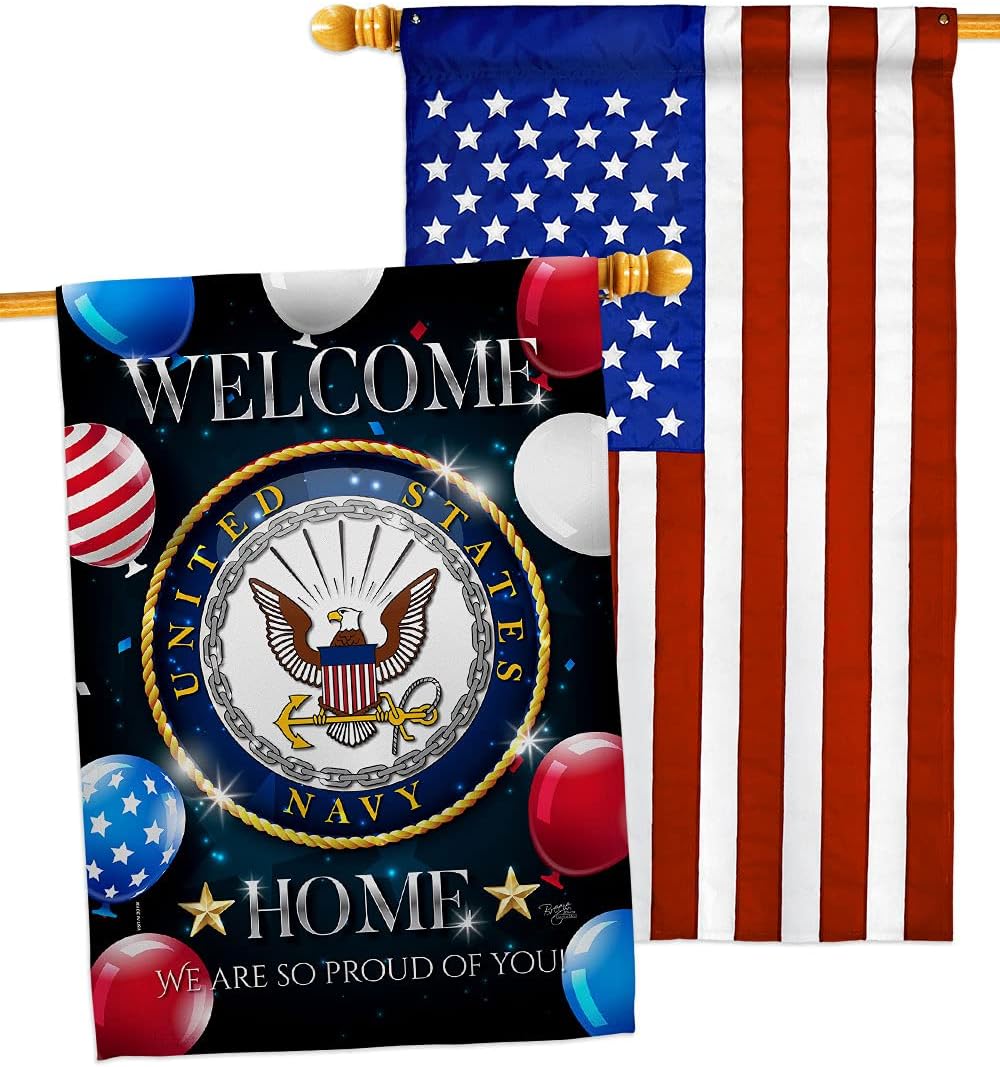 Breeze Decor Welcome Home Navy House Flag Pack Armed Forces USN Seabee United State American Military Veteran Retire Official Applique Banner Small Garden Yard Gift Double-Sided, Made in USA