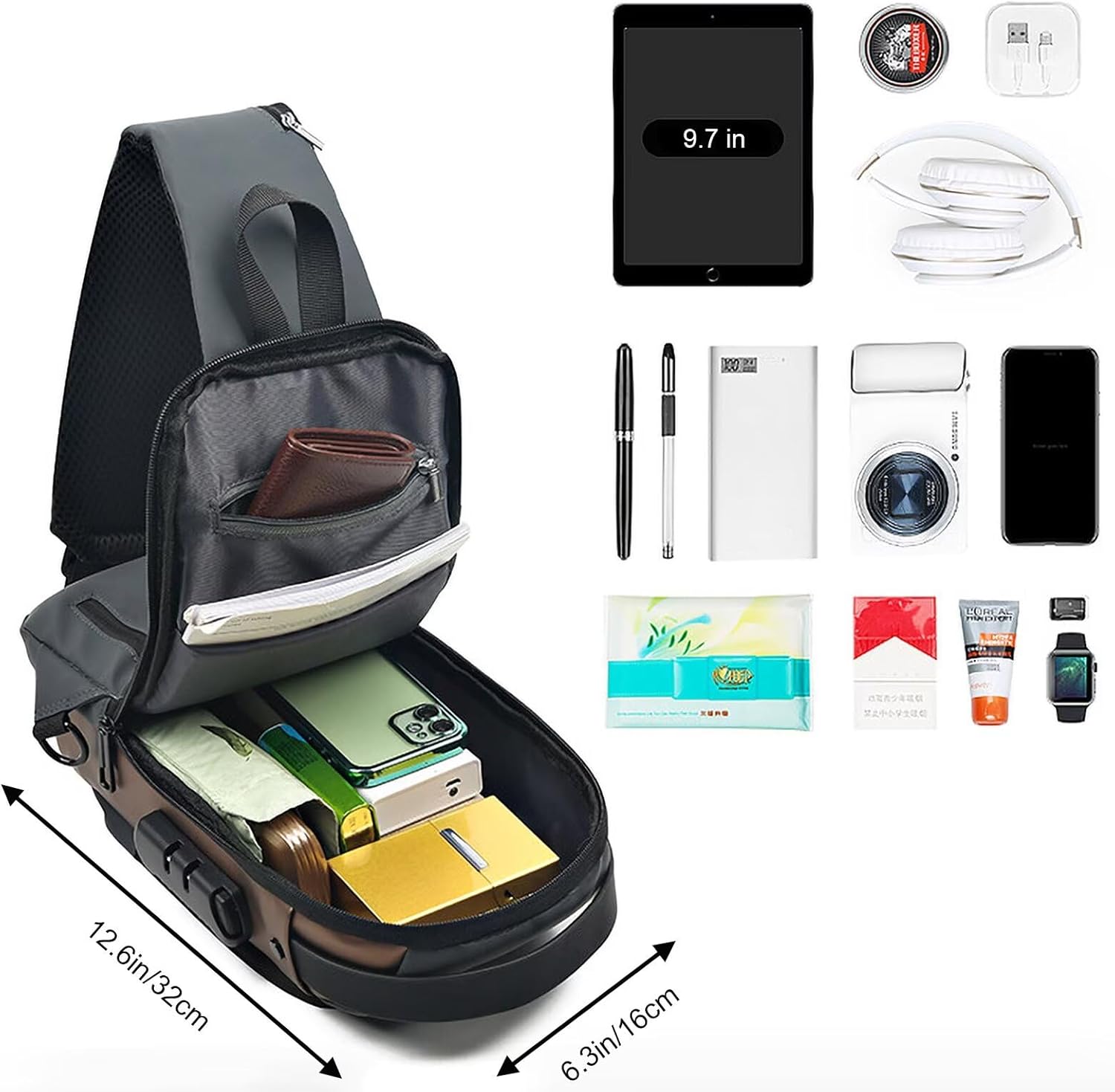 Sling Bag for Men Women, Anti-theft Crossbody Bags with USB Charging Port Waterproof Crossbody Sling Backpack Shoulder Bag for Hiking Cycling Running Travel - Image 6