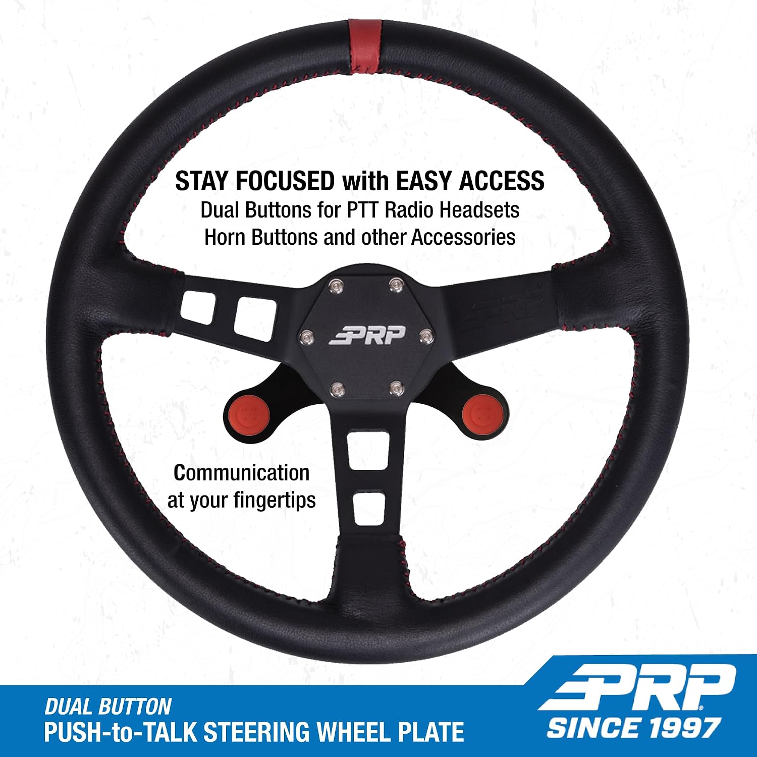 PRP Seats Push to Talk Steering Wheel Plate with Dual Buttons for Mounting Two PTT Radio Button or Horn Buttons, Easy Install, Fits 5/6 Bolt Pattern (Matte Black)