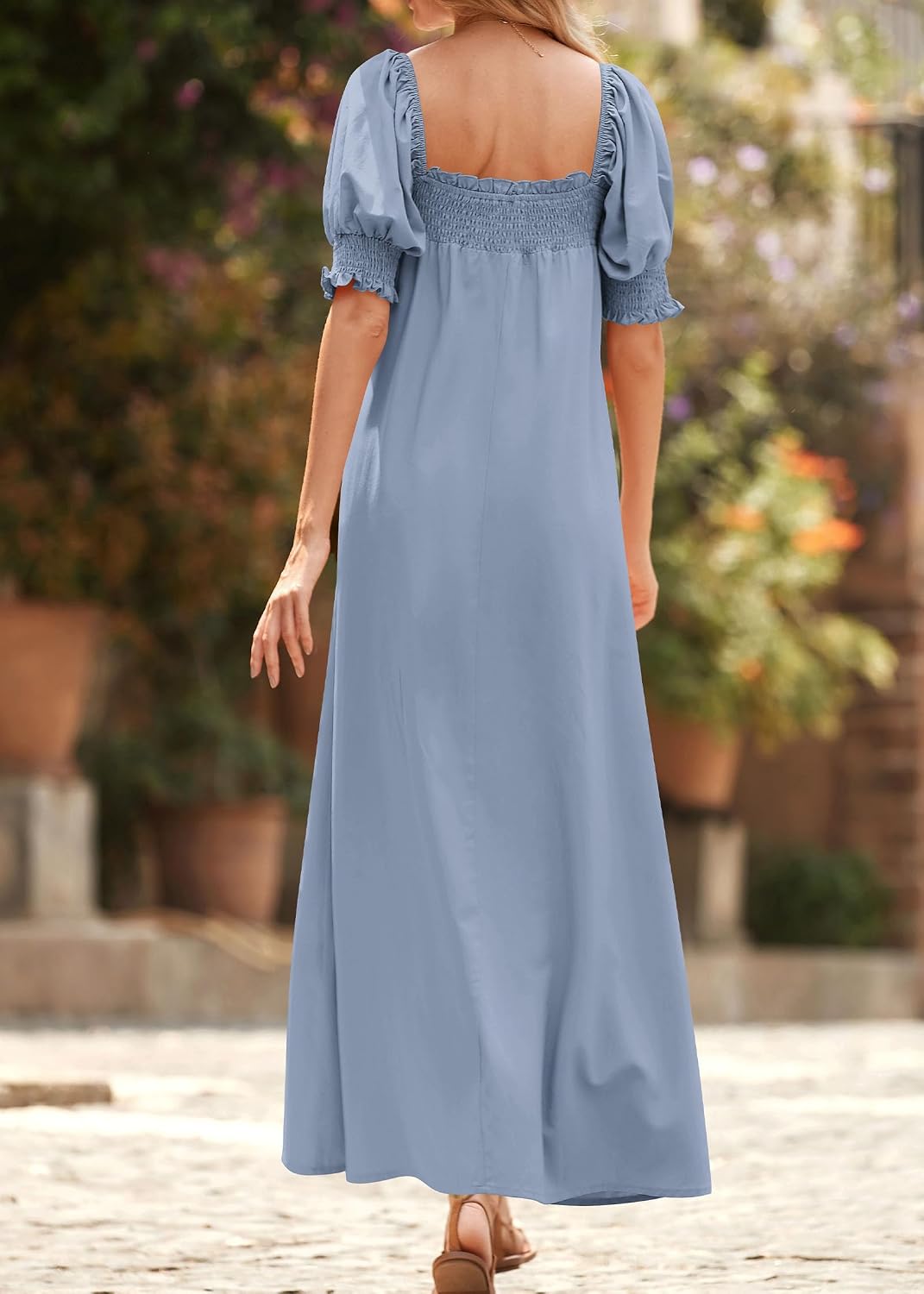 KIRUNDO Women 2026 Summer Maxi Dress Casual Loose Puff Sleeve Square Neck Maternity Flowy Long Beach Dresses with Pockets