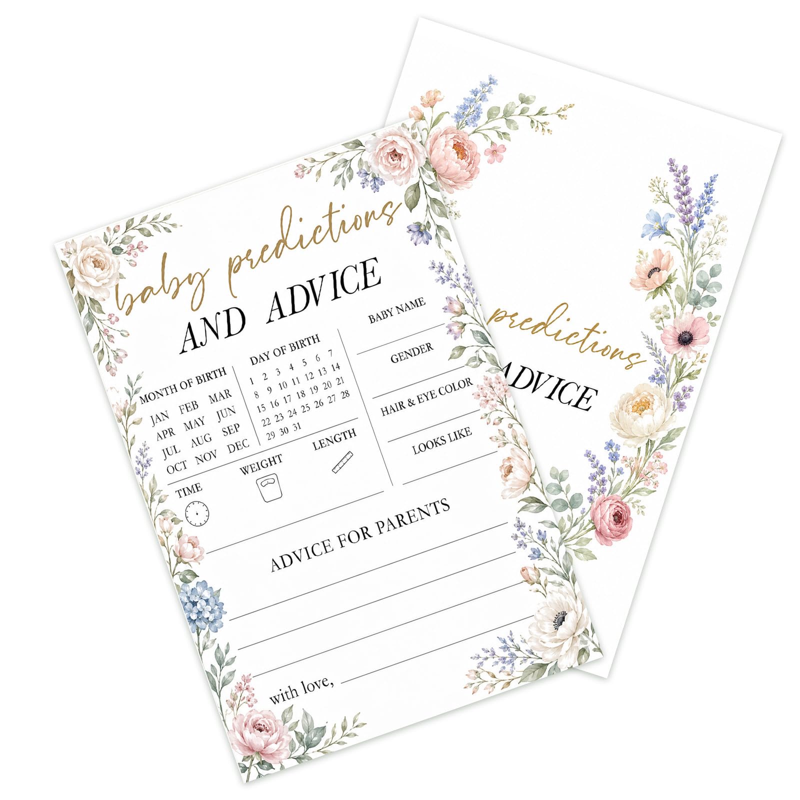 25 Pcs Baby Prediction Cards, Baby Shower Card with Flower Design, Flower Bloom Prediction and Advice Cards for Gender Reveal Games, Floral Party Games Advice Card