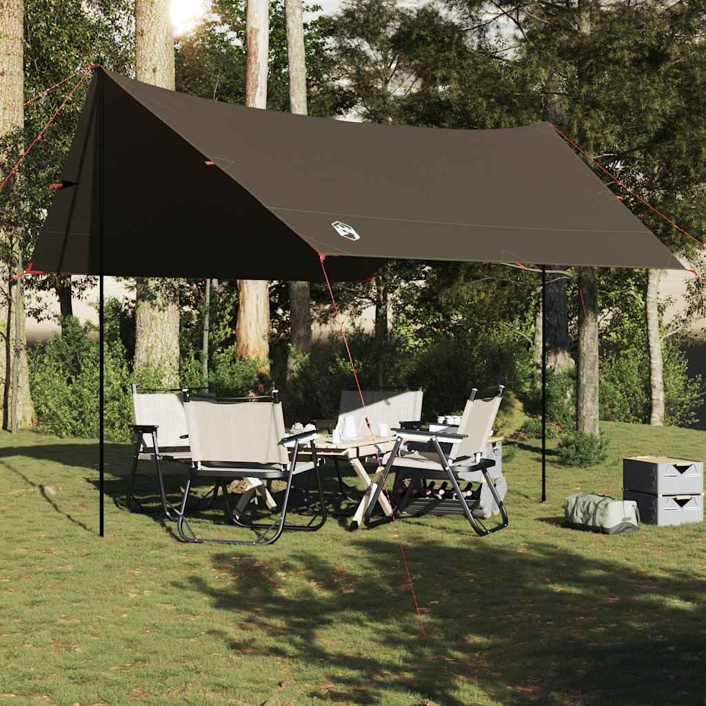 Tarp Olivgrün 438 x 376 x 212 cm Camping-Plane mit 2 Stangen, Tarp-Zelt aus 185T Polyester für Trekking Outdoor Aktivitäten mit Tragetasche