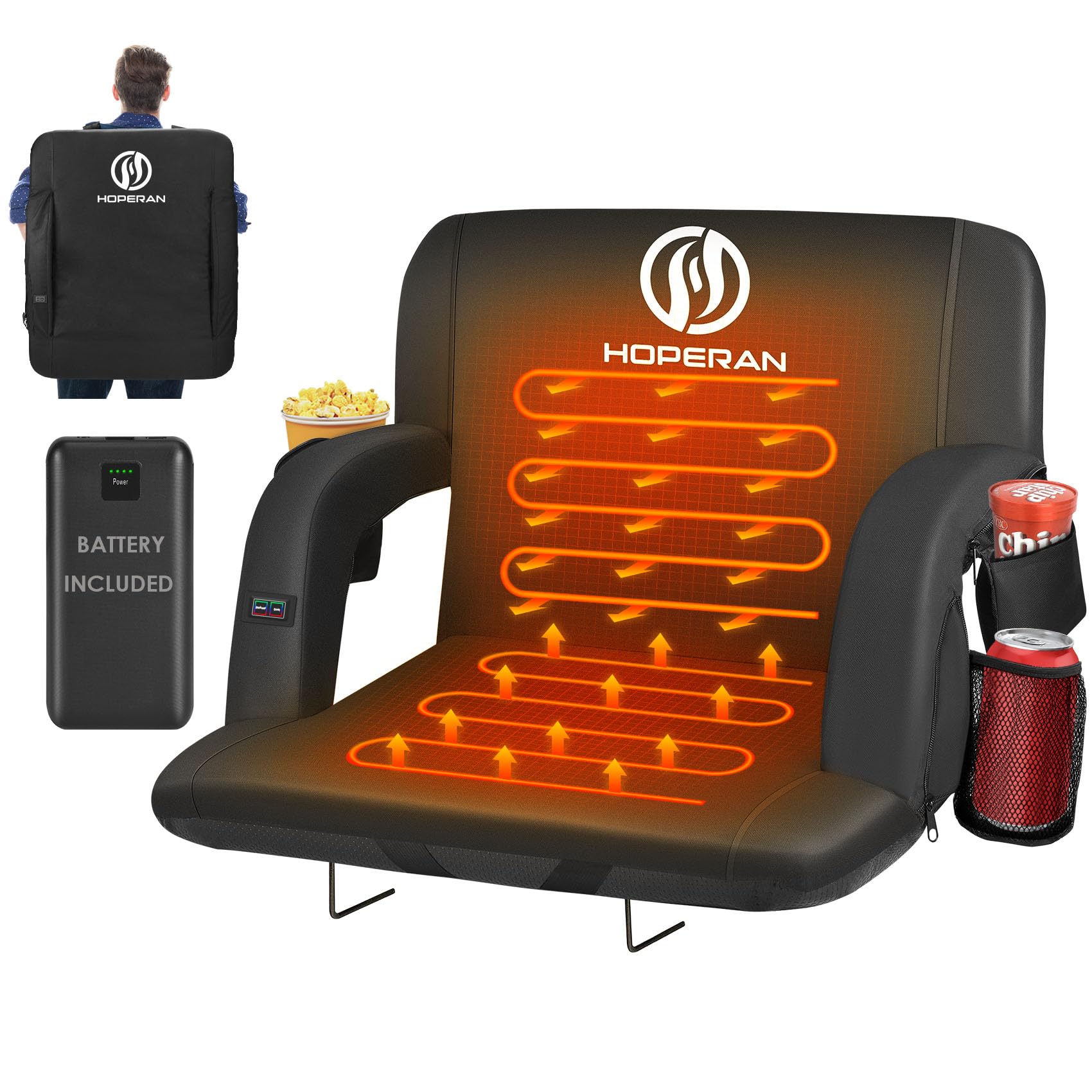 HOPERAN Heated Stadium Seats for Bleachers with 20000mAh Power Bank Included Stadium Seating for Bleachers Seat with Backrest