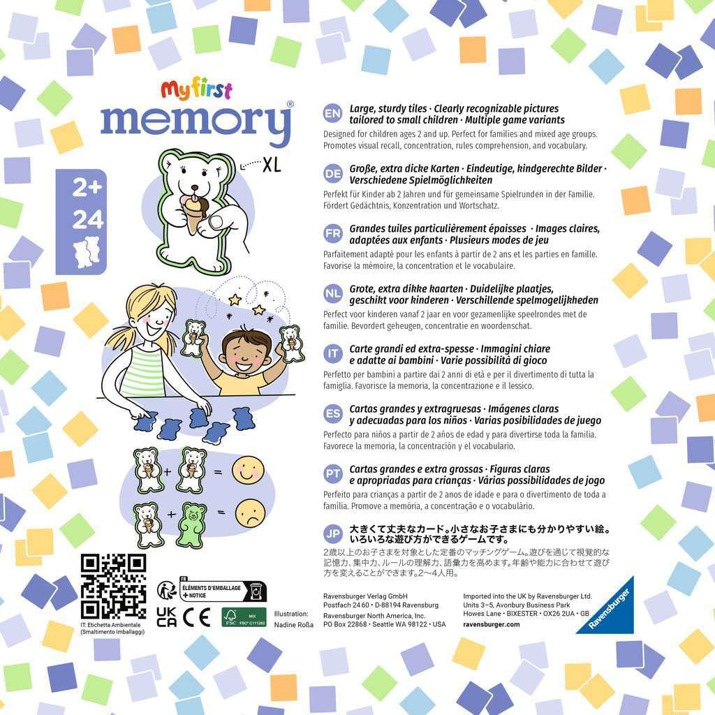 Ravensburger - 22376 - My First Memory Teddys, Juego de Memoria y búsqueda con Tarjetas de Imagen Extra Grandes en Forma de Peluche para niños a Partir de 2 años