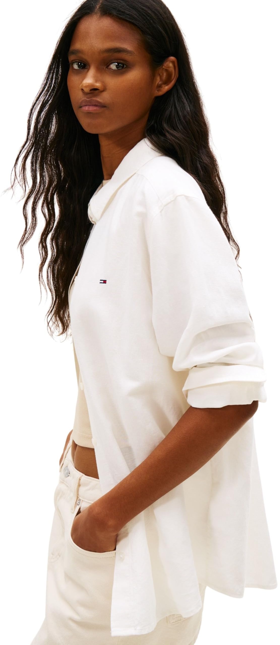 Tommy Jeans Tjw RLX Linen Shirt Dw0dw20292 Camisa L/S Mujer (Pack de 1)