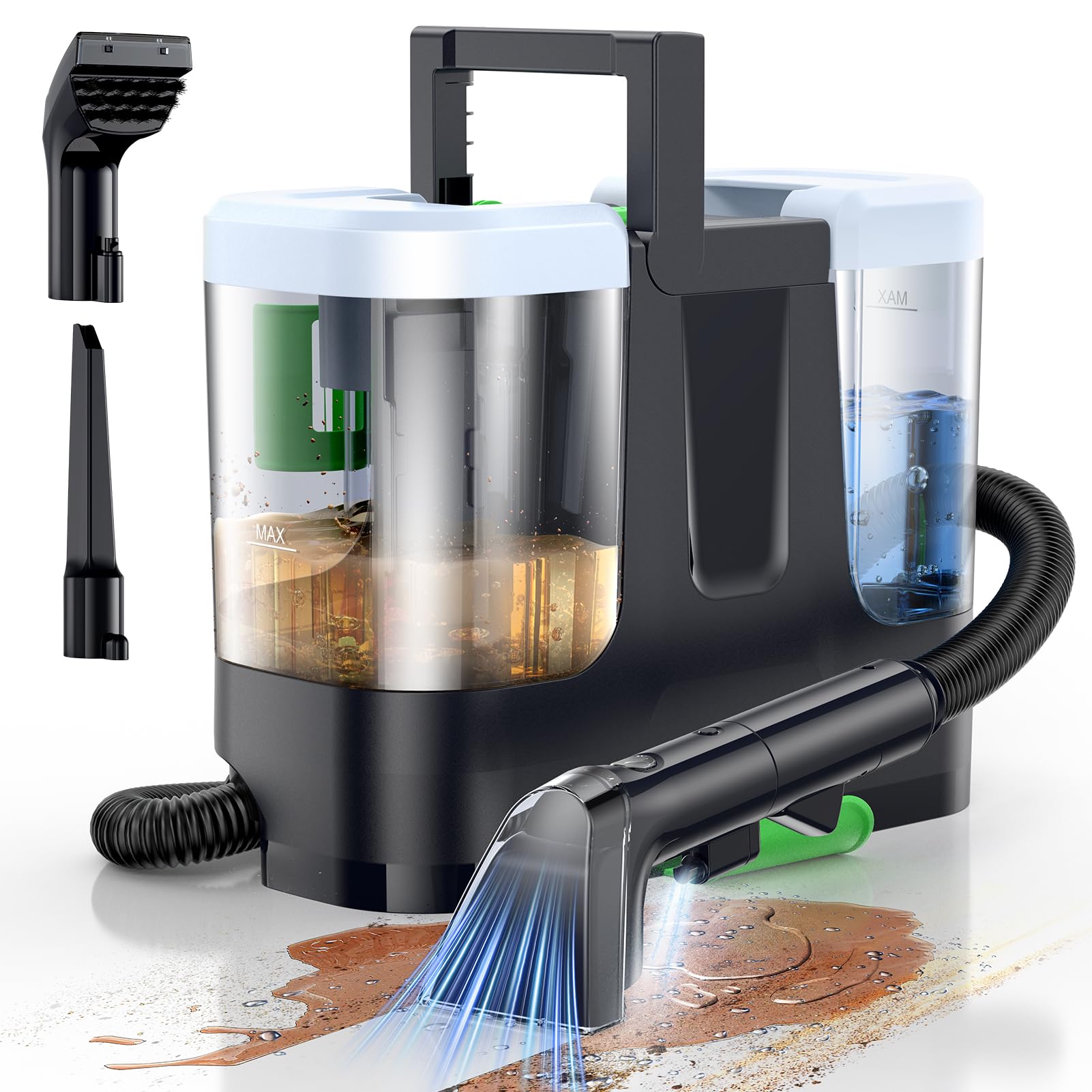 labigo portable carpet & upholstery cleaner, 18kpa carpet cleaner machine for deep stain removal, spot cleaner for pet accidents, area rugs, stairs, car seats & couches, includes tools & self-cleaning