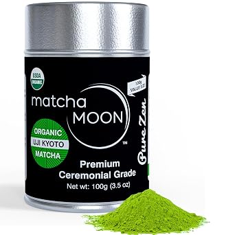 Matcha Moon Pure Zen Ceremonial Grade Matcha Powder | Premium USDA Organic Traditional Japanese Green Tea | First Harvest Uji Kyoto Sourced Tea Powder | 100g Tin