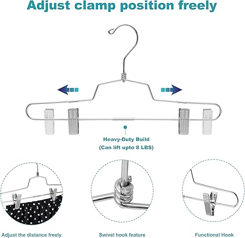 Miniatura 3 de Perchas de metal de calidad para faldas con clips que ahorran espacio, perchas para pantalones con clips y gancho giratorio de 360, resistentes al
