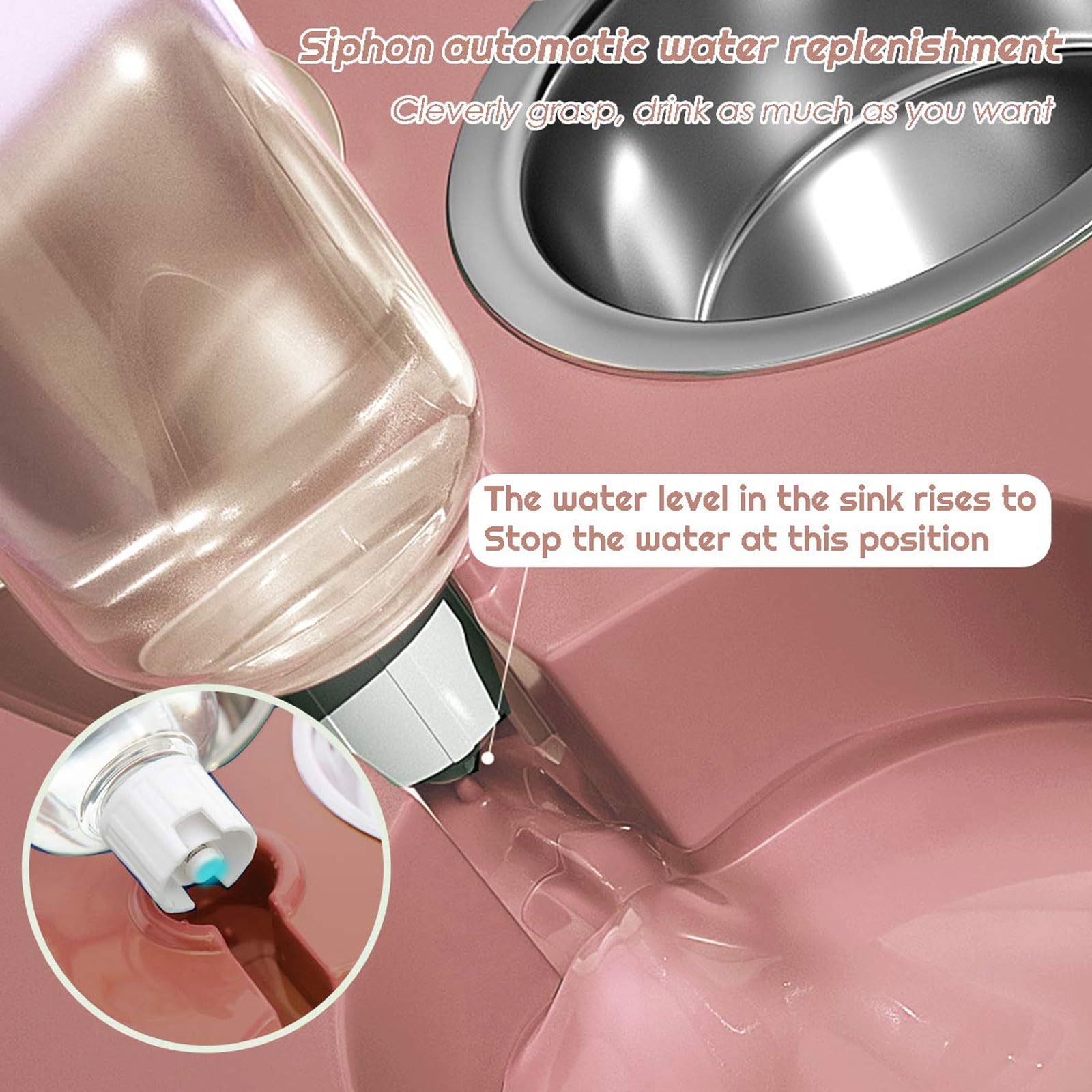 Comedero for Gatos de Acero Inoxidable 3 en 1, Doble, con depósito automático Agua for Perros y(Pink)