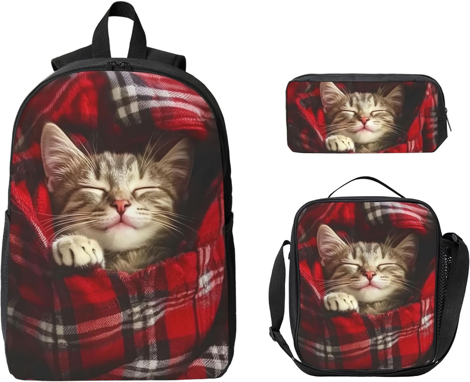 Cat Kid Backpack Set with Lunch Bag & Pencil Case Large Capacity School Bag 17 Inch Bookbag for Boy Girl - Image 9