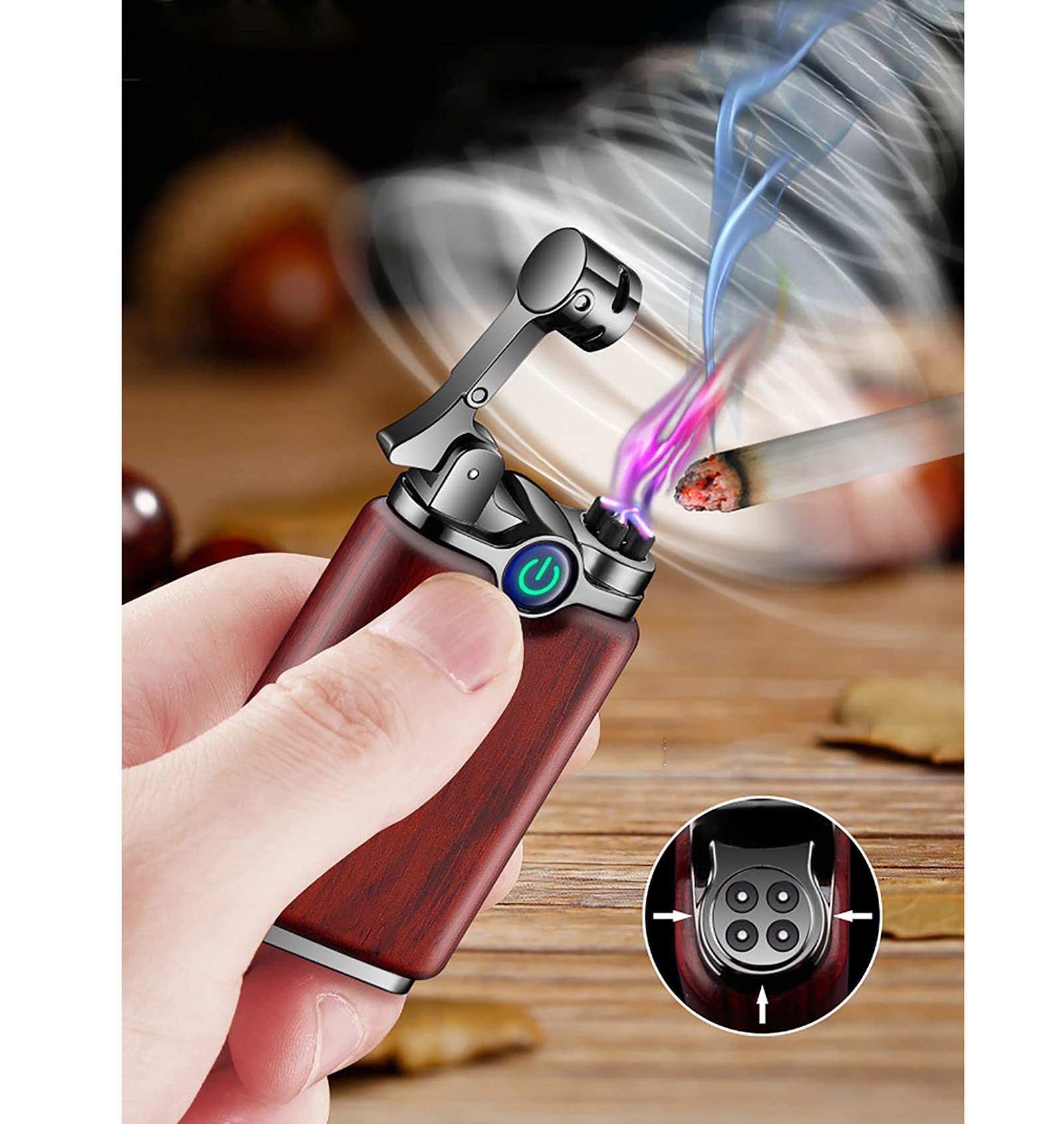 Bois de Santal Briquet Bois Cigarette Encendedor USB Rechargeable sans Flamme Eletronico Plasma pour Camping Barbecue Cuisine