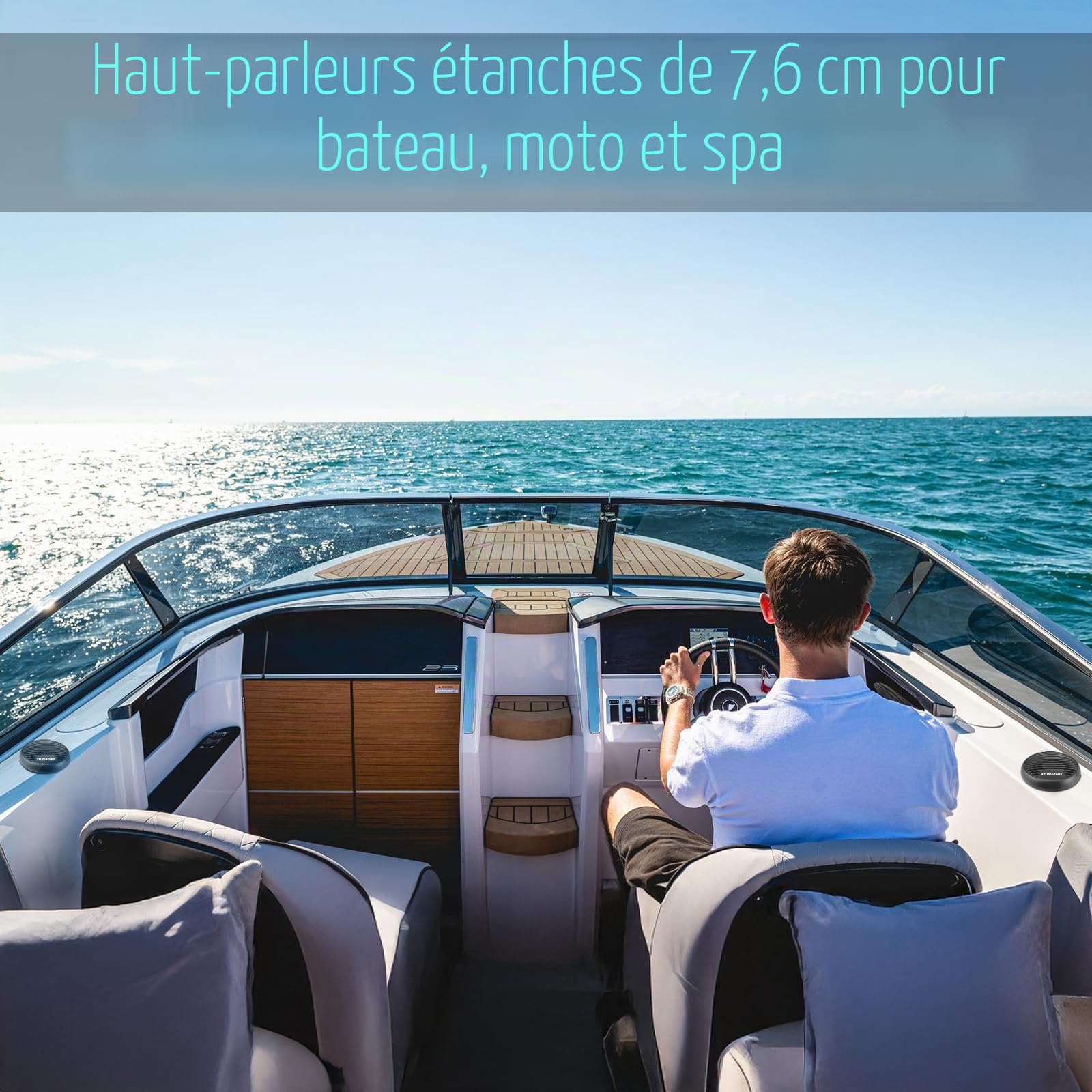 STUDIOFINIX Système de Haut-parleurs coaxiaux Bluetooth de 7,6 cm - Étanche et résistant aux intempéries - Système de Haut-parleurs stéréo Marine pour Voiture, Van, Camion, Tracteur, Caravane
