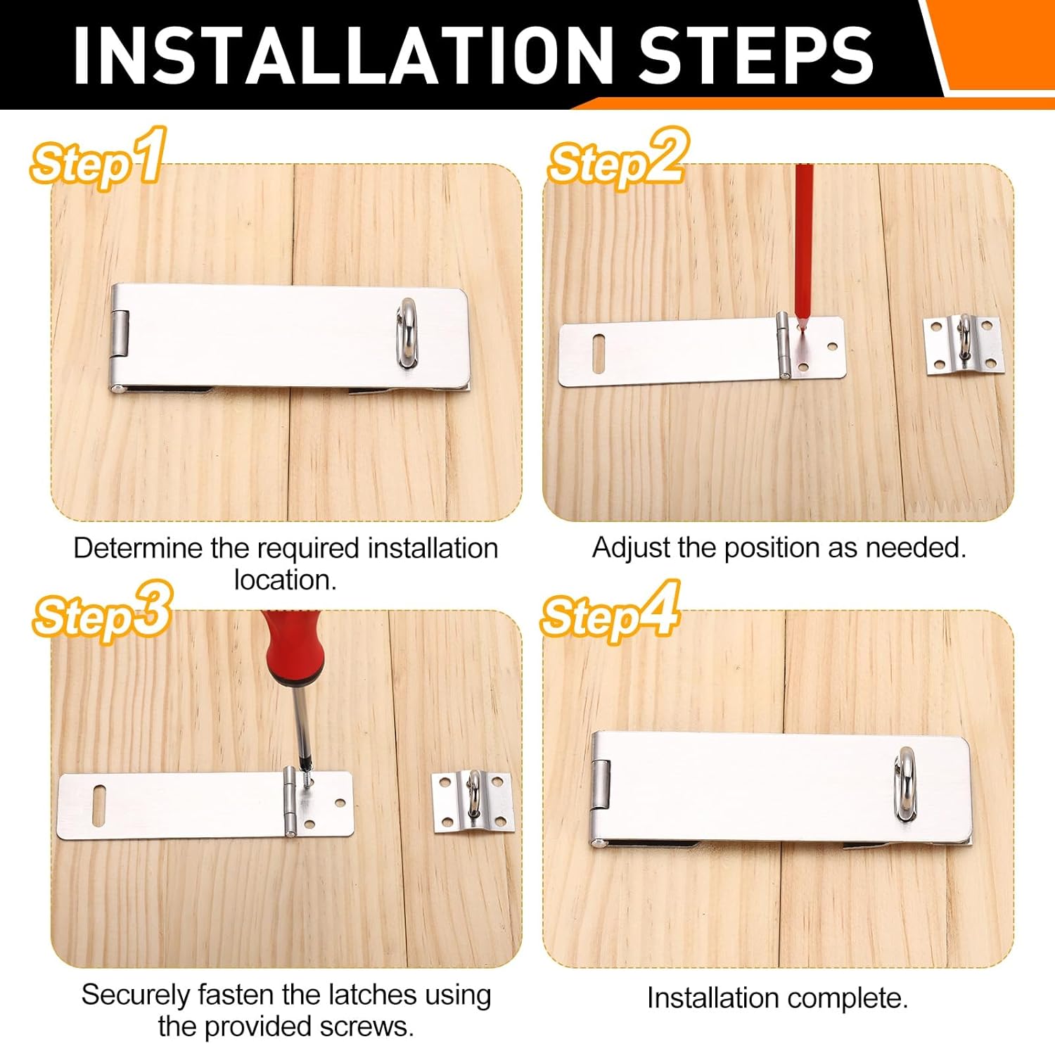 PATIKIL Door Hasp Latch Lock (3.6 Inch, Black) (4 Pcs), Stainless Steel 180 Degree Thick Safety Padlock Hasp Locking Latch with Screws, Suit for- Gate/Cabinet/Garden/Yard/Shed/Closet