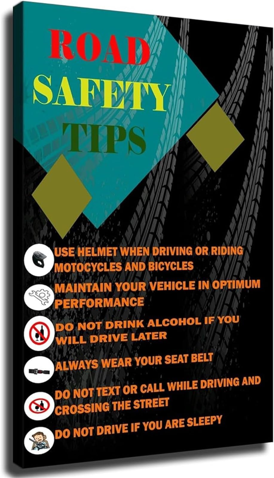 MQXFCZUX Community Poster Traffic Rules for Drivers Pedestrians Educational Wall-Art Framed,16x24inch(40x60cm)