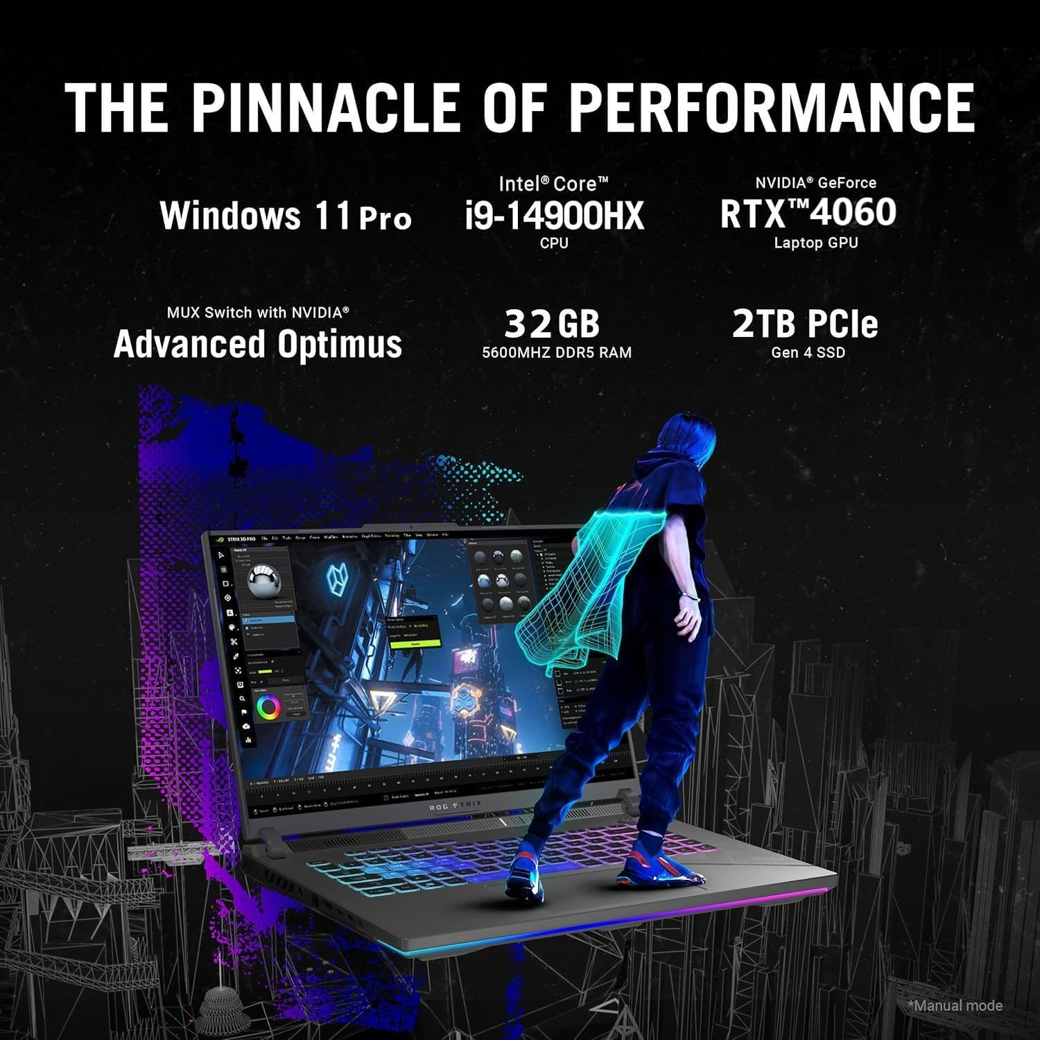 ASUS ROG Strix G16 Gaming Laptop, with Office Lifetime License, 16" WQXGA 240Hz Display, Intel 24-Core i9-14900HX, 32 GB DDR5, 2 TB SSD, GeForce RTX 4060, Wi-Fi 6E, Backlit KB, Windows 11 Pro