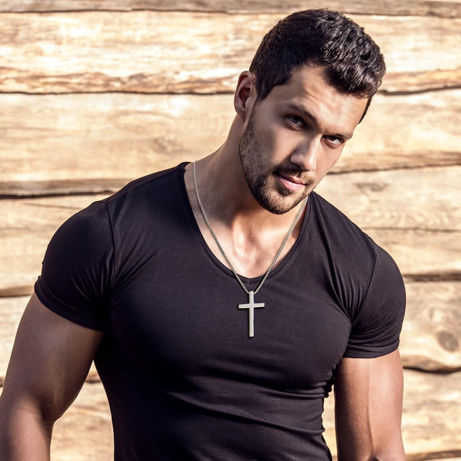 Cross Chain for Men and Women, Gold Cross Necklace for Men, Mens Cross Necklace in Gold, Silver and Black, Simple and Elegant Design - Image 2