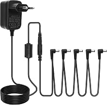 Guitar Effects Pedal Power Supplies 9V 1A Negative Center Positive Sleeve Wall Charger Power Adapter with 5 Way Garland Cables for Pedal, Looper, Some Keyboards
