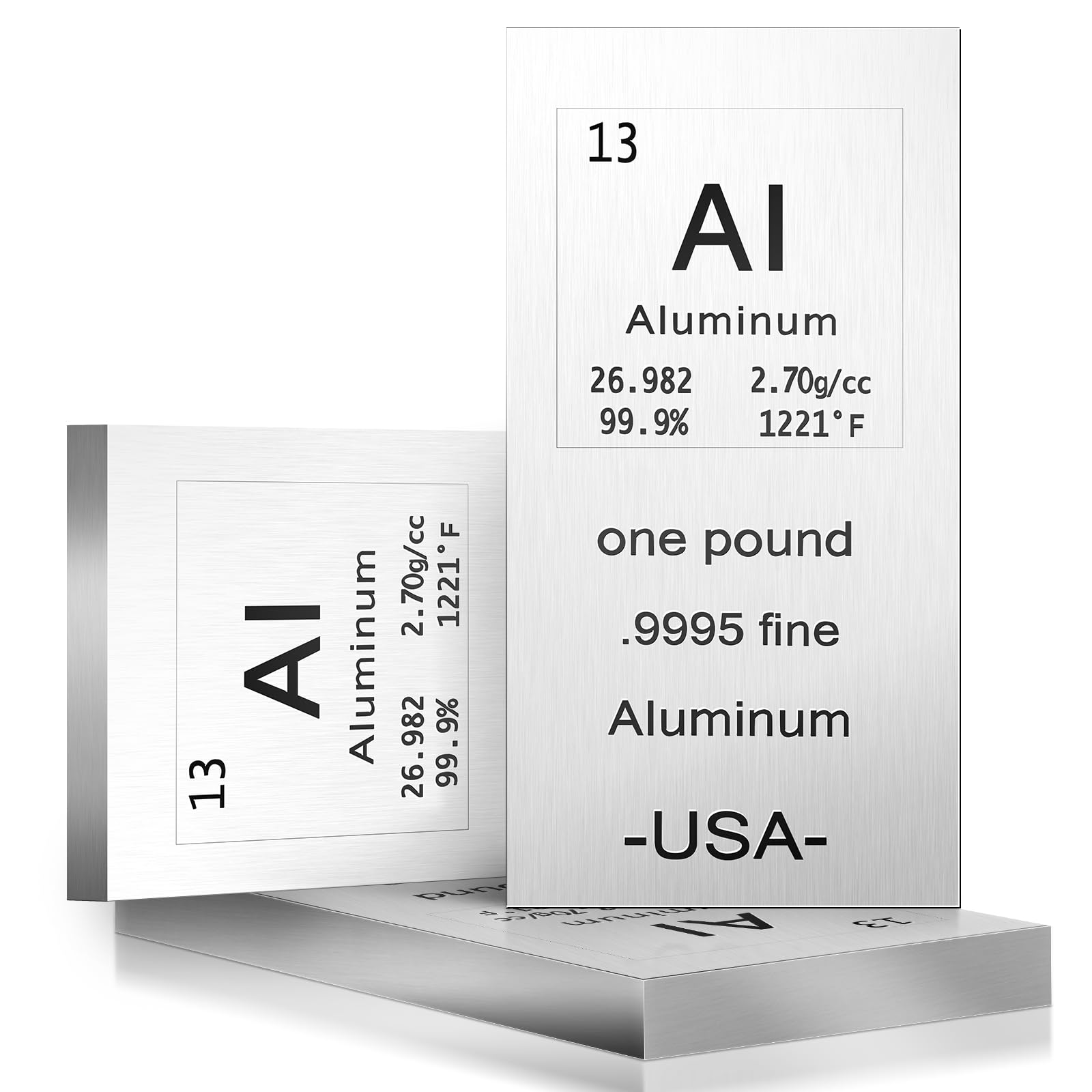 Landhoow Metal Bar 1lb Laser Engraved. 999 Pure Bullion Bar Paper Weights for Office Metal Paperweight with Chemistry Element for Collectible Gifts(Aluminum)