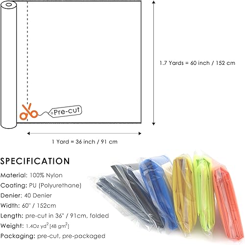 Miniatura 3 de emma kites Tela de nailon Ripstop bronceado 40 Denier, pieza precortada 1 yarda 60 "x36", revestimiento de poliuretano hermético ultraligero