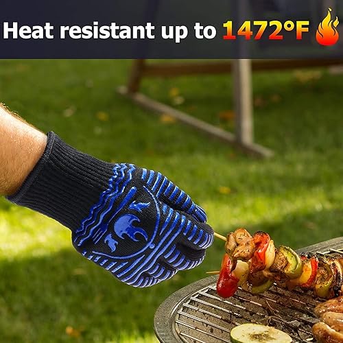 Miniatura 4 de Guantes para barbacoa, 1472 °F resistentes al calor, guantes antideslizantes de silicona de grado alimenticio para cocina, cocina, barbacoa