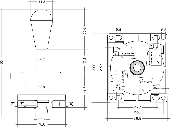 EG STARTS American Style Arcade Competition 2Pin Joystick BLACK Switchable From 8 Ways Operation، Elliptical Black Handle، Precision 8 -Way 187 & quot؛ (4.8 مم) المحطة