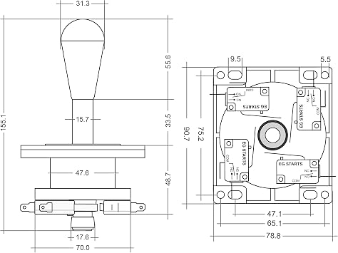 EG STARTS American Style Arcade Competition 2Pin Joystick BLACK Switchable From 8 Ways Operation، Elliptical Black Handle، Precision 8 -Way 187 & quot؛ (4.8 مم) المحطة