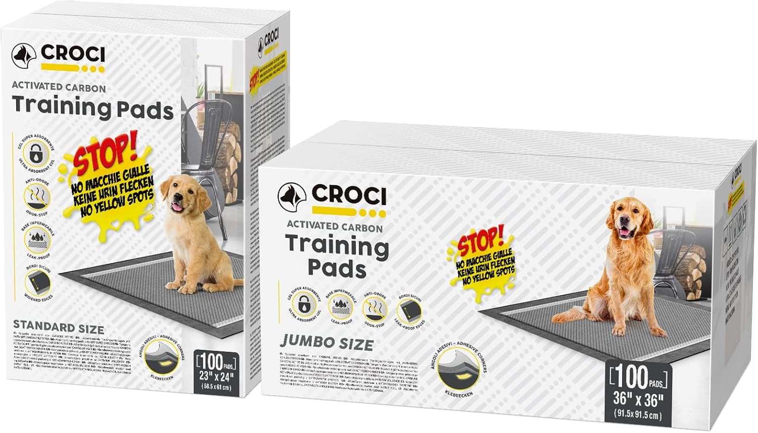 CROCI Charcoal Puppy Pads 23x24in 100 Counts, 36x36in 100 Counts