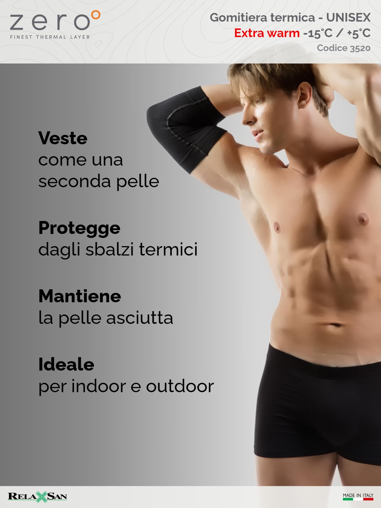 Relaxsan Zero Gomitiera, Fascia Gomito Termica con Lana Merino, Made in Italy, cod. 3520
