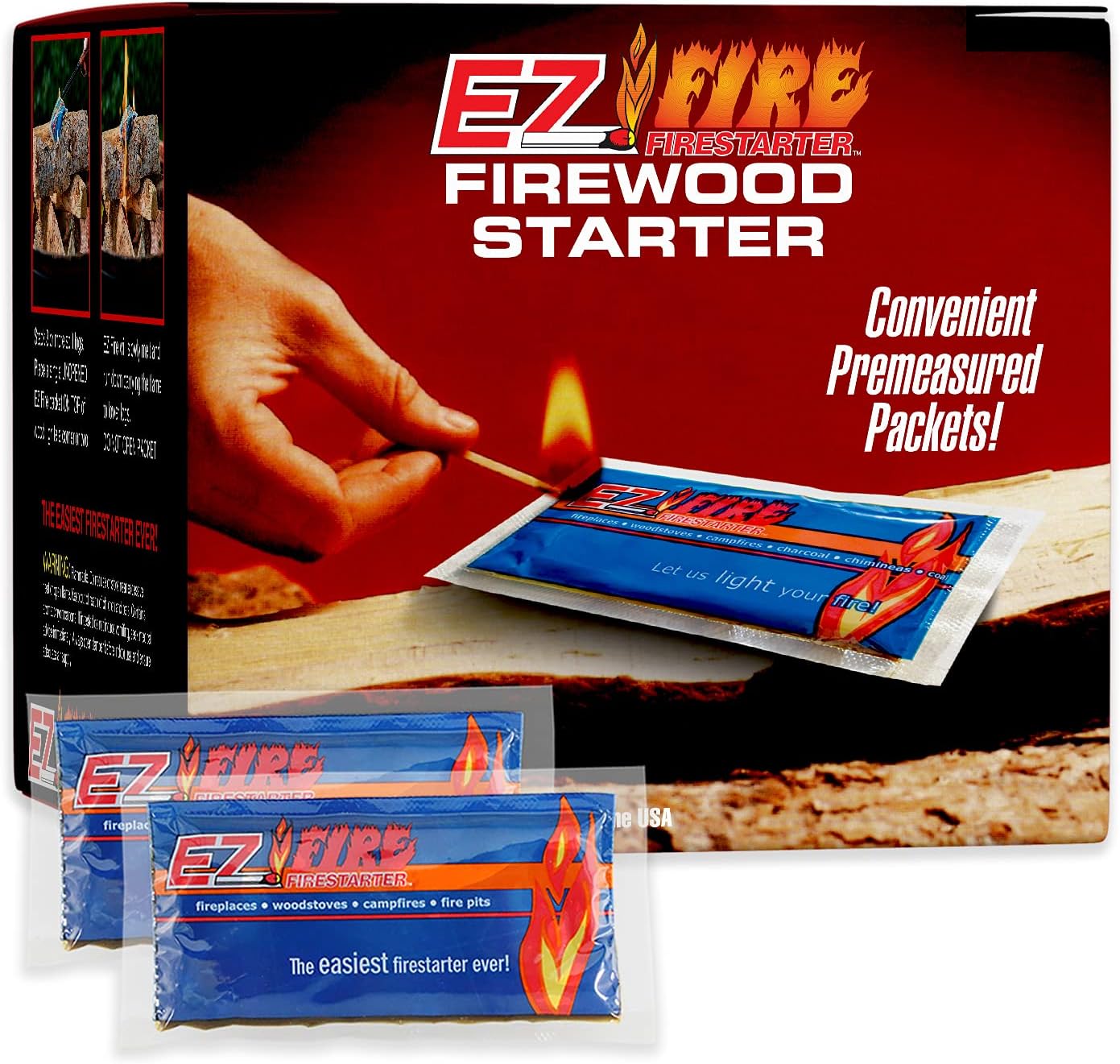 EZ FIRE FIRESTARTER for Fireplace, Campfire, or Grills. Safe, All Purpose, Effective, Waterproof, Windproof Fire Starter Gel Packets for Indoor or Outdoor Use. 40 Pack