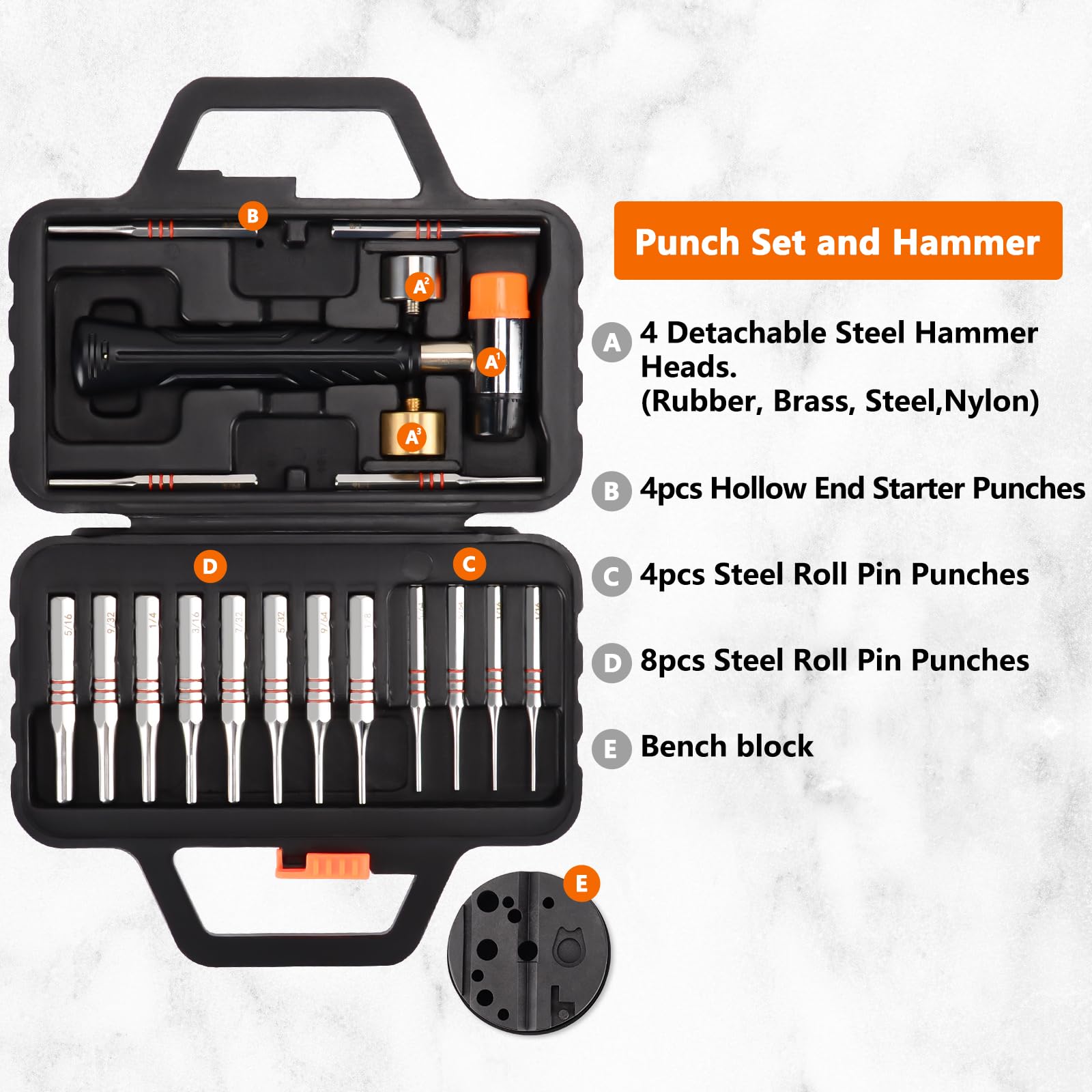 Pridefend Punch Set, Roll Pin Punch Set Made of Solid Metal