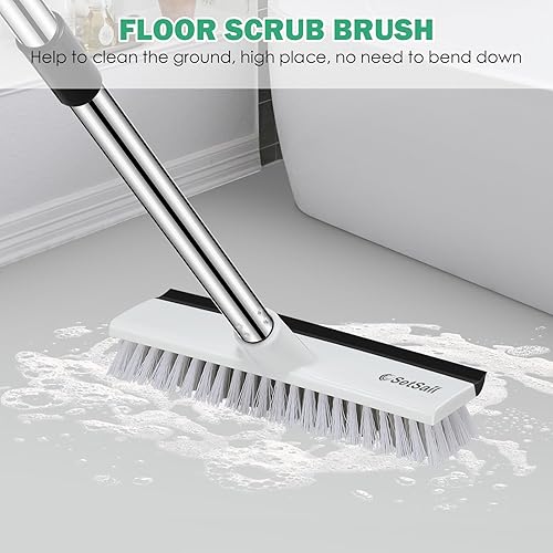 Miniatura 6 de SetSail Cepillo de limpieza de suelo con mango ajustable de 51 pulgadas de largo, cepillo de raspado 2 en 1, cepillo de cerdas rígidas para limpiar