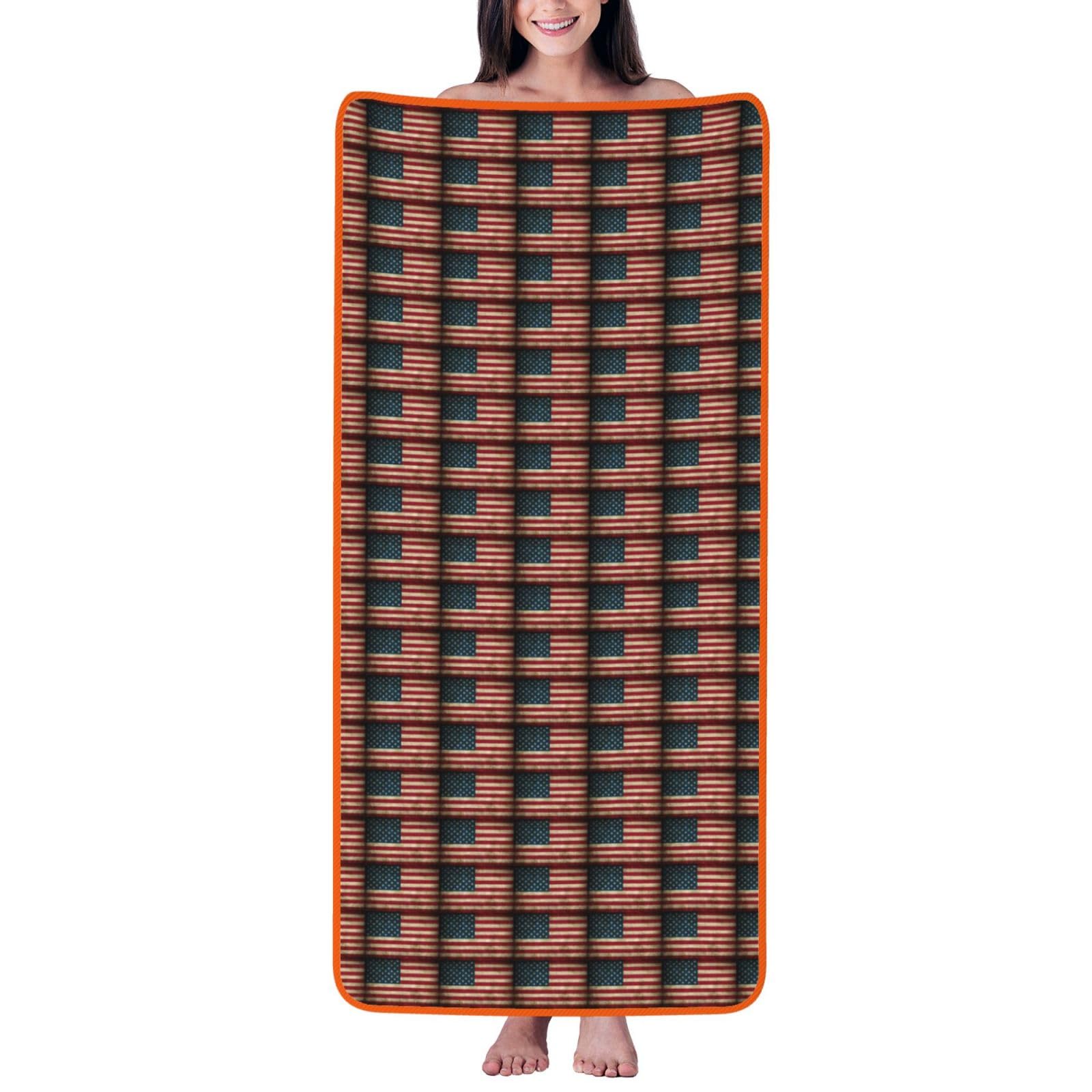 Nimongt Unisex Orange American Flag Print Lightweight Comfort Coral Velvet Bath Towel Home Bathroom Hotel Spa Beach Travel