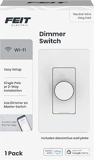 Feit Electric Smart WiFi Rotary Dimmer Switch, Single-Pole/3-Way/4-Way, Works with Alexa & Google Assistant, TRIAC Dimming, EZ Bluetooth Pairing, App Control, Neutral Wire Required, DIM/Rotary/WiFi