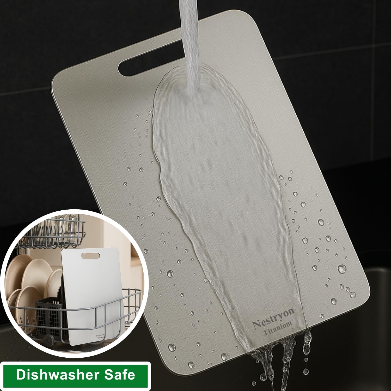 Titanium Cutting Board (13.4" x 9") - 2mm Extra Thick Pure Titanium Chopping Board for Meat & Veggies, Durable Non-Porous & Knife-Safe