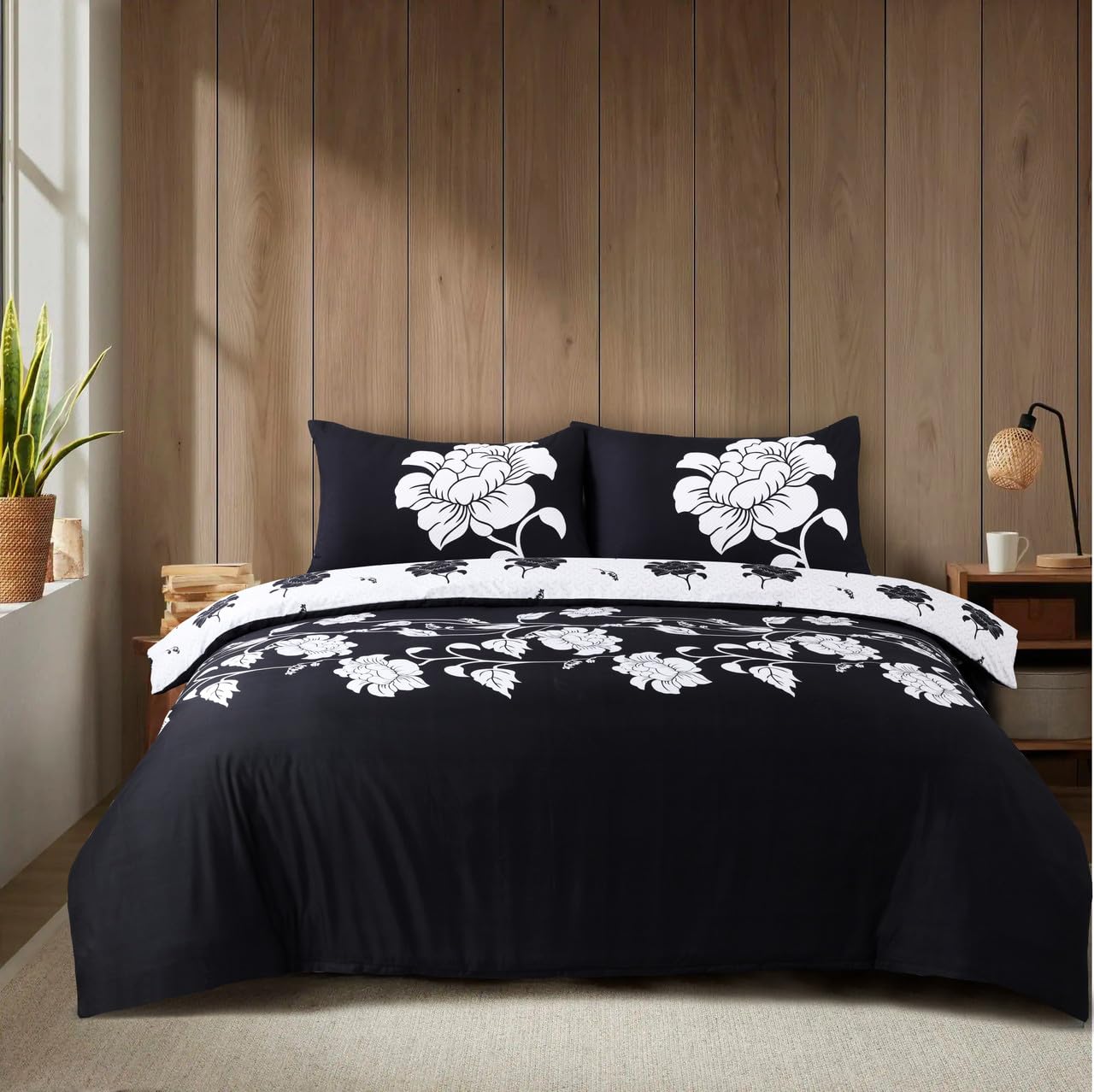 WEAVERS: 4 Piece Luxury Soft Microfiber Bedding Set With Duvet Cover Fitted Sheet And Pillowcases – Modern, Comfortable & Easy Care. (Size Single - Design Richmond Black)