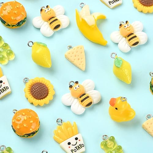 Miniatura 8 de 30 piezas de 10 estilos de dijes amarillos a granel, oso de limón, oso de limón, patatas fritas, queso, dijes para hacer joyas, collares, aretes,