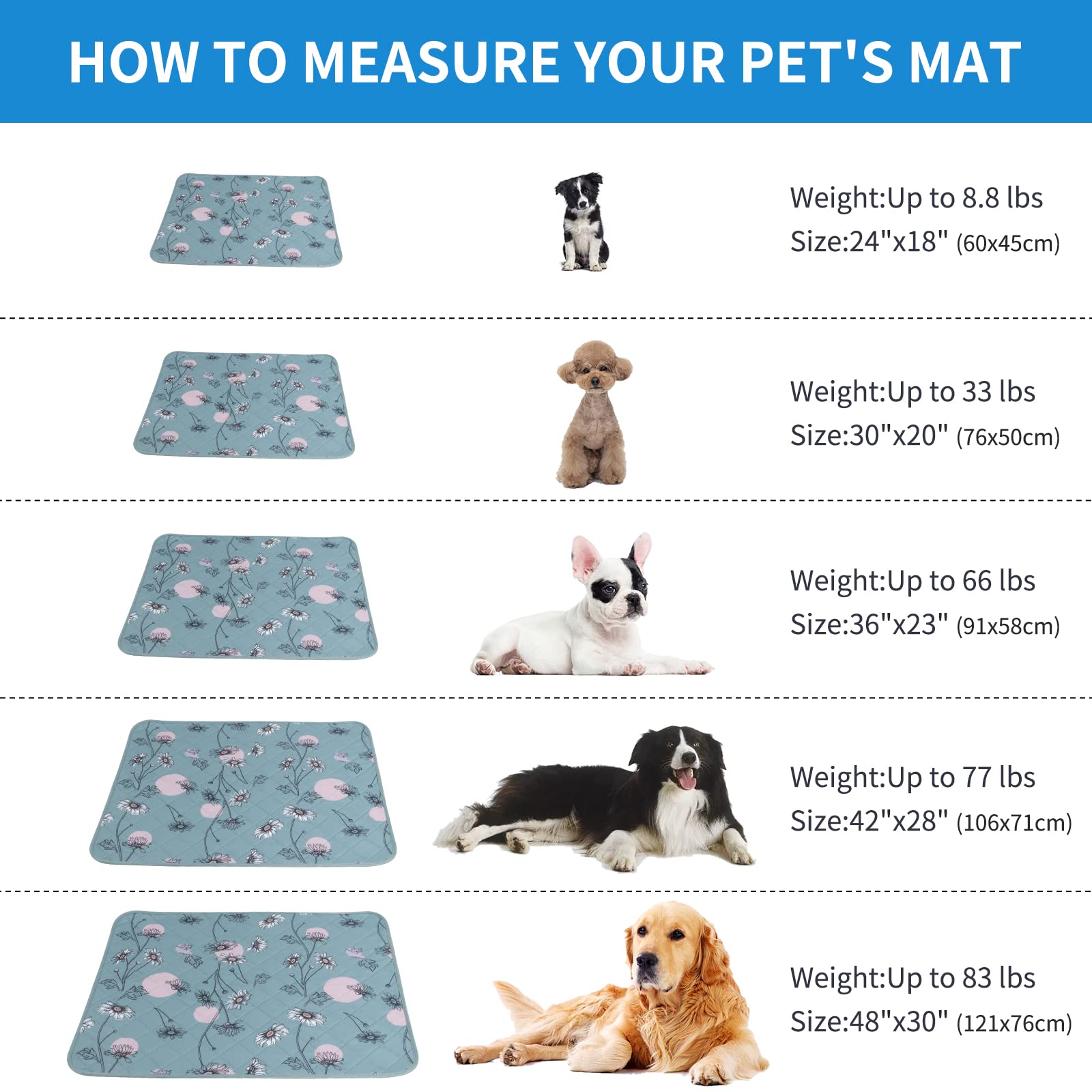 IEUUMLER 2PZ Tappetini Lavabili igienici per Cani, riutilizzabili educatore tappetino Pads per Cuccioli, Addestramento Assorbente traversine per cani per la Pipì FC013 (Margherita Verde, 60*90cm-2pcs)