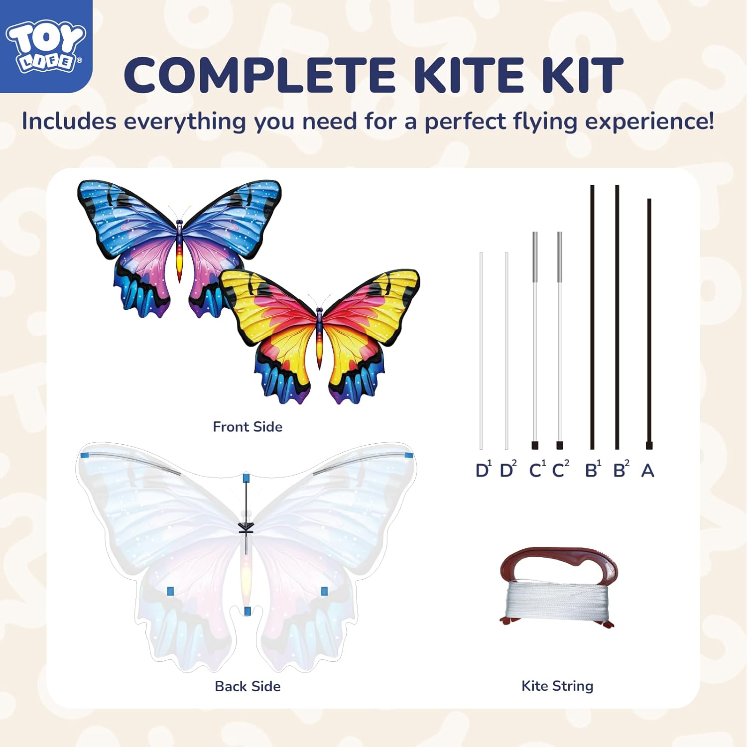 TOY Life 48.4'' Giant Girls Kites Easy to Fly for Kids Adults with 328.1 FT String, Beach Kite Outdoor Game Outside Toys Activity, Toys for Girls, Gift for Girls Ages 4-8