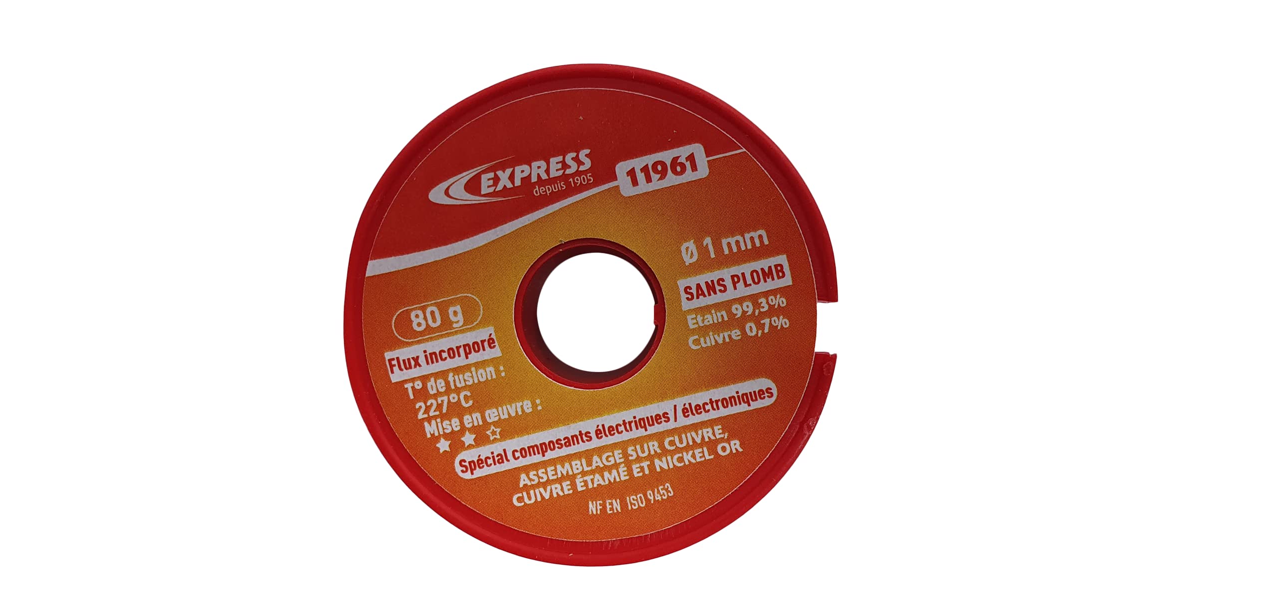 Alambre de Soldadura para Montar Componentes Eléctricos/Electrónicos - Hilo de Estaño - 99,3% de Estaño y 0,7% de Cobre (sin plomo) - 80 g - Ø 1 mm - Flujo Incorporado - EXPRESS