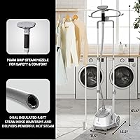 Vista 8 de SALAV® Vaporizador profesional para ropa de pie – Vaporizador de ropa resistente de 1500 W con cable retráctil, control de pedal de pie, ruedas