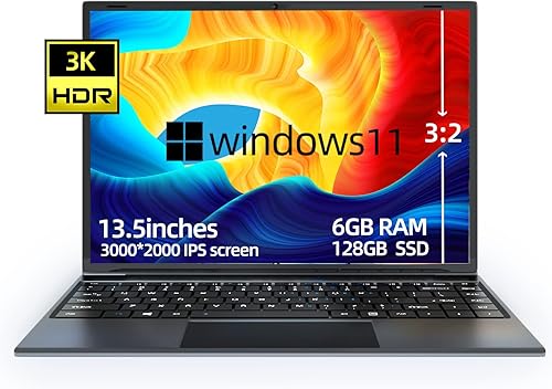 Laptop Windows 10, pantalla IPS 32 Celeron N4020 Quad Core, 6 GB RAM 128 GB SSD, mini y ligero, cámara web, tipo C, oficina