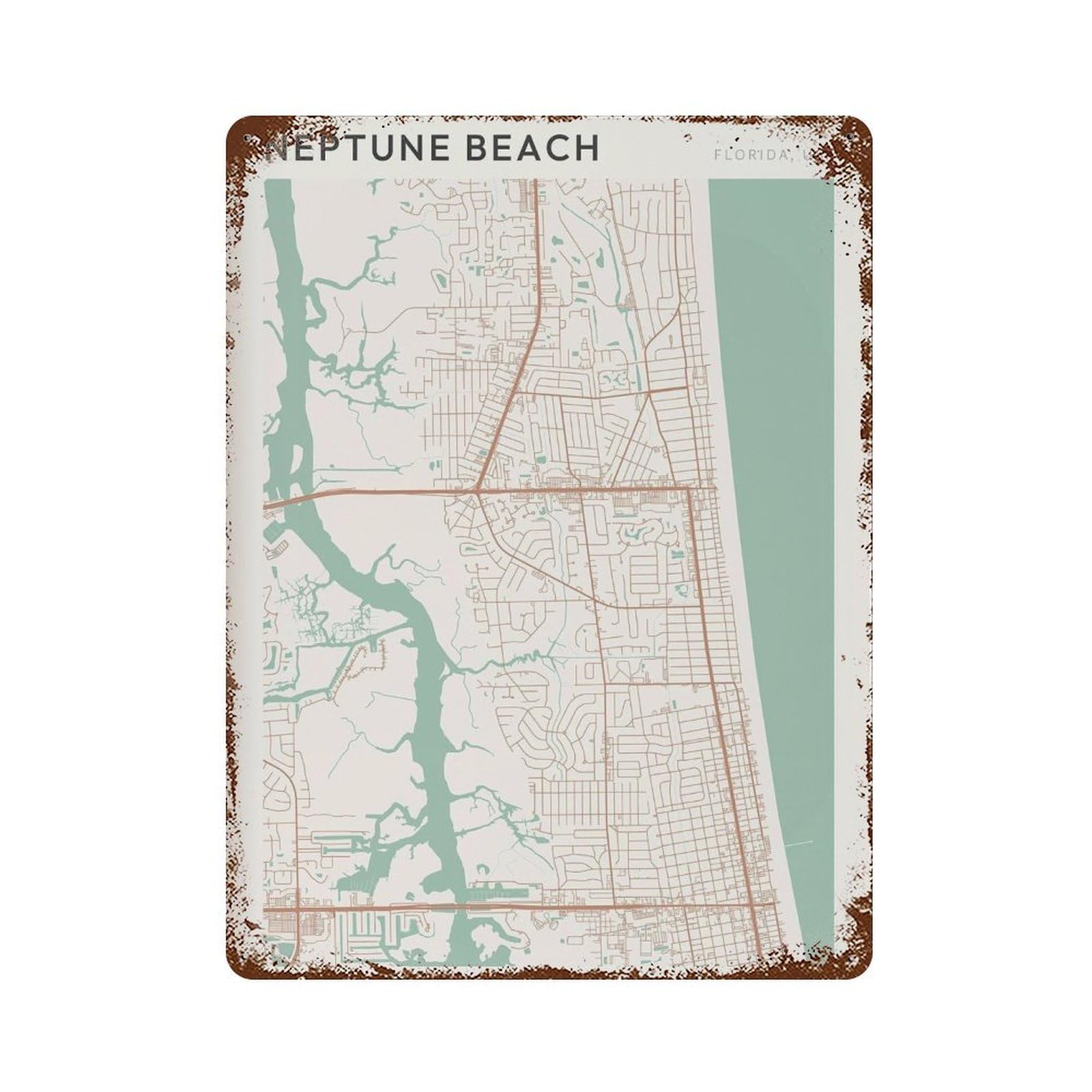 xiaoxiaoshen Neptune Beach Map Florida Travel Gift Scandi Wall Decor Art Metal Tin Poster Modern Home Decor Art Home Bar Shop Decorations Vintage Sign 40x30cm