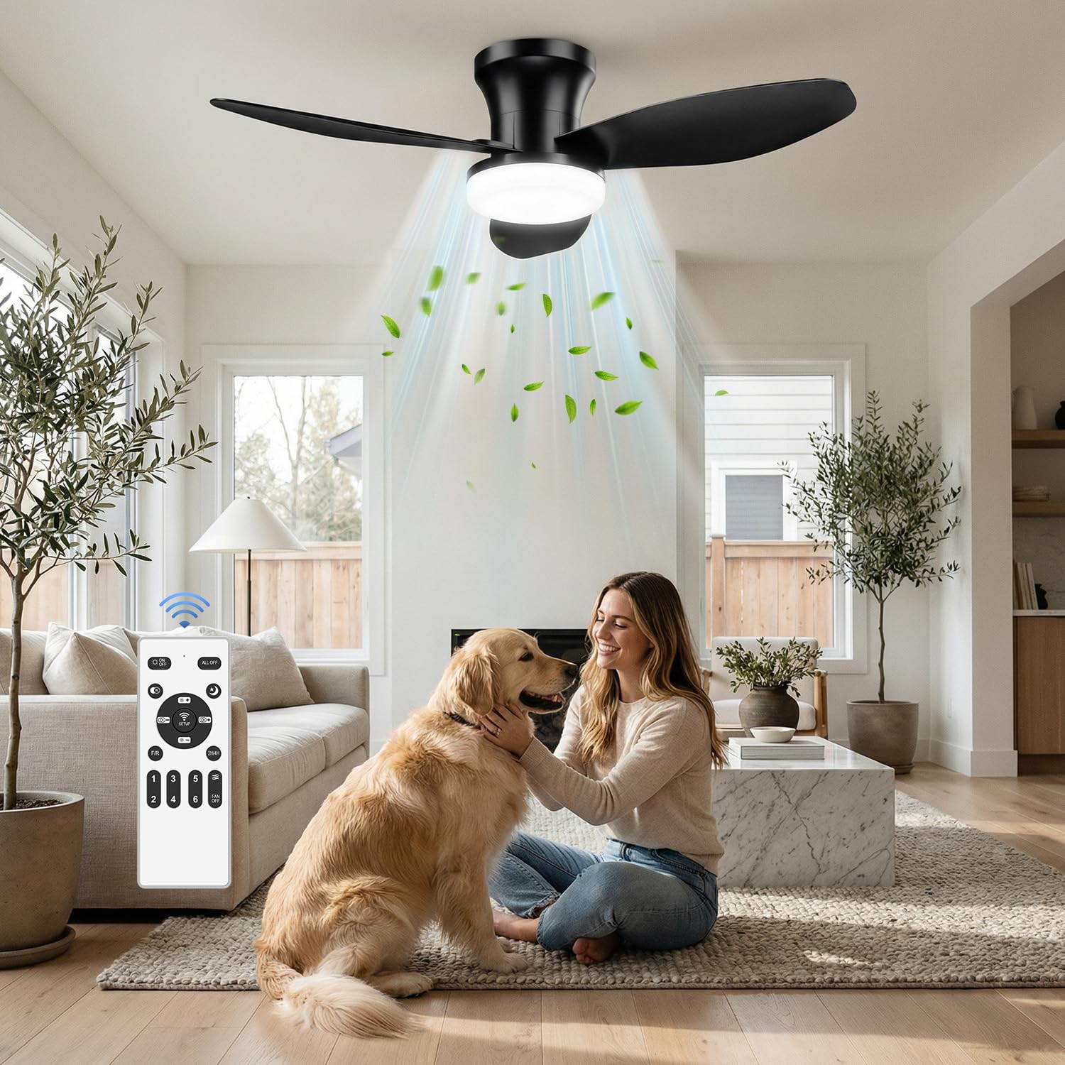 Macchiatto Deckenventilator mit Beleuchtung, 107 cm Leiser Deckenleuchte mit Ventilator mit Fernbedienung, 3 Lichtfarben Dimmbar, Timer,Deckenlampe mit Ventilator für Schlafzimmer Wohnzimmer Küche
