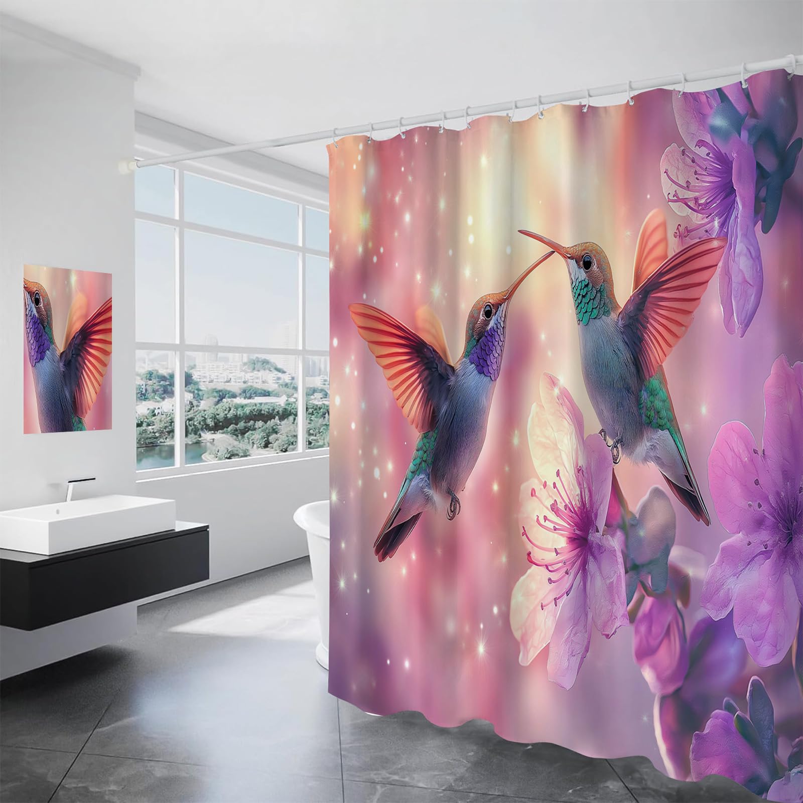 Rideau douche colibris colorés pour stopper l'eau et la moisissure