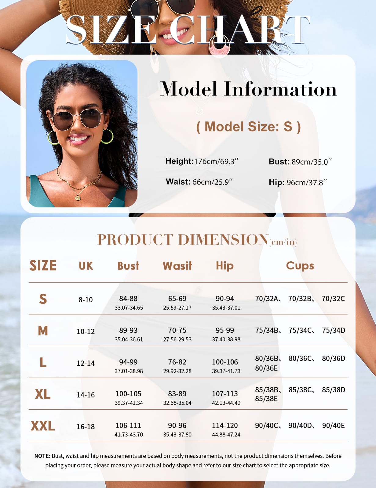 Maillot de Bain Femme 2 Pièces Push Up Taille Haute Bikini Col en V Torsion Soutien Amovible & Bretelles Réglables en Nylon Élastique