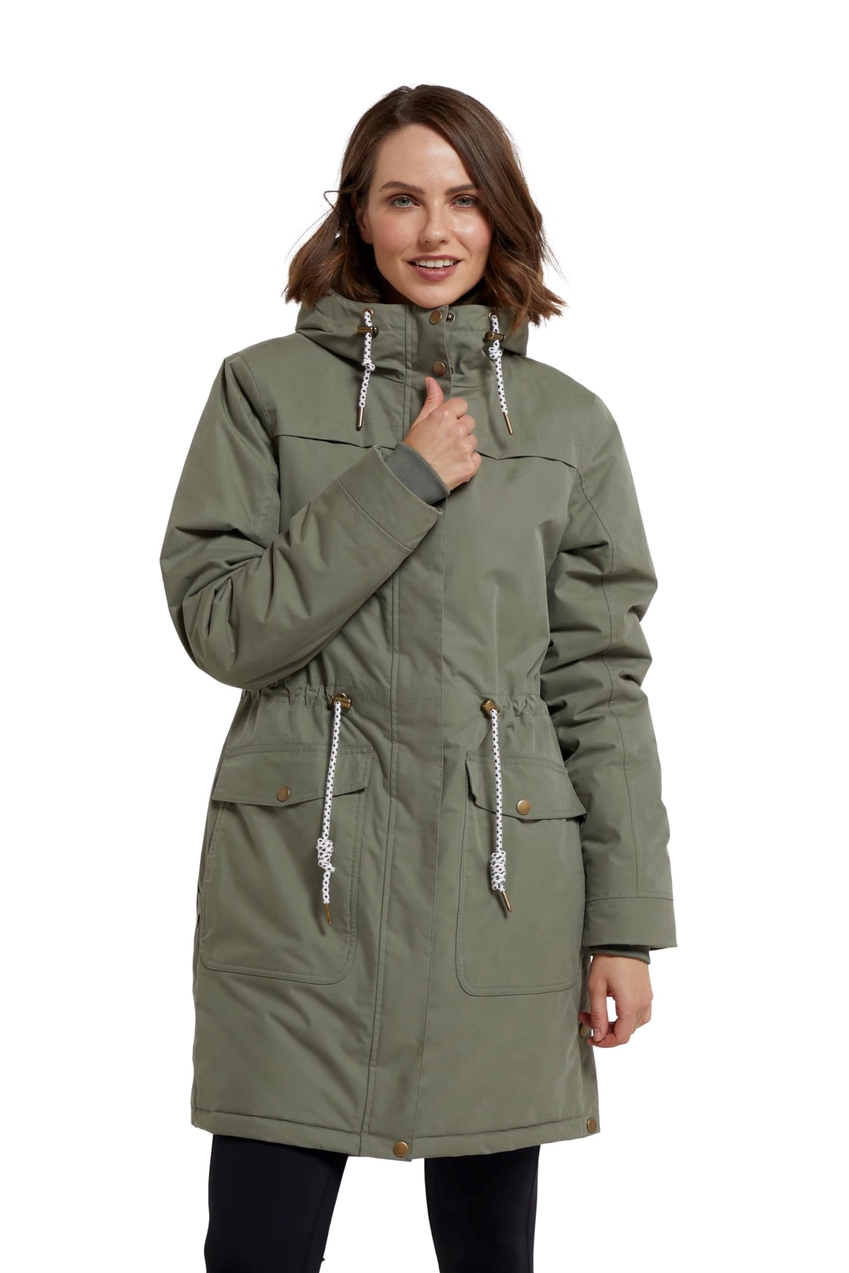 Mountain Warehouse Acorn Womens Borg Lined Padded Waterproof Parka Jacket - Breathable & Fleece Lined Coat with Adjustable Waist - Autumn Winter, Outdoors & Travelling Khaki 16