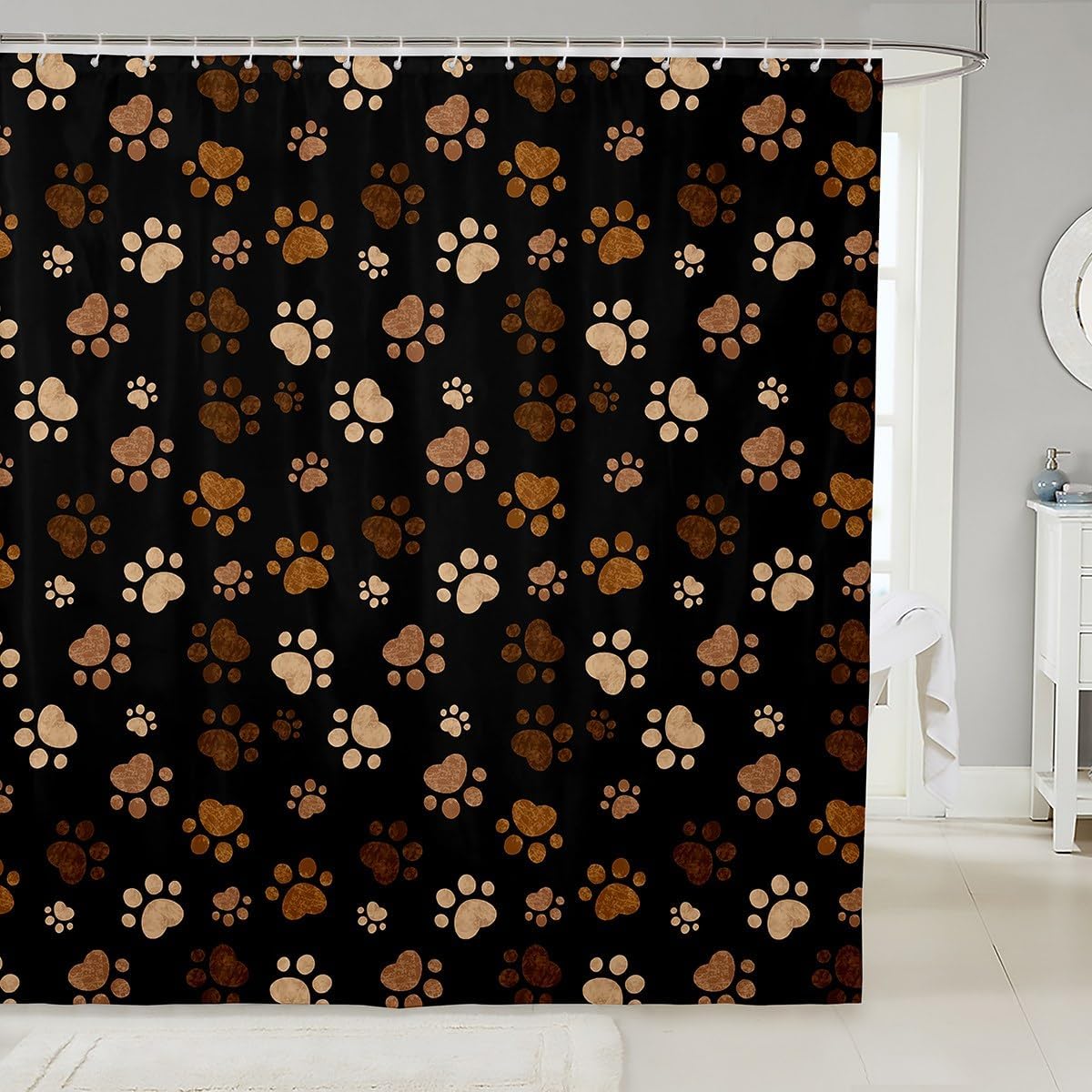 jejeloiu Dog Paw Print Shower Curtain for Bathroom Decor Puppy Pets Bath Curtain for Stalls Bathtubs Cute Cartoon Bathroom Accessories Waterproof Polyester Fabric with 12 Hooks 72"x72"